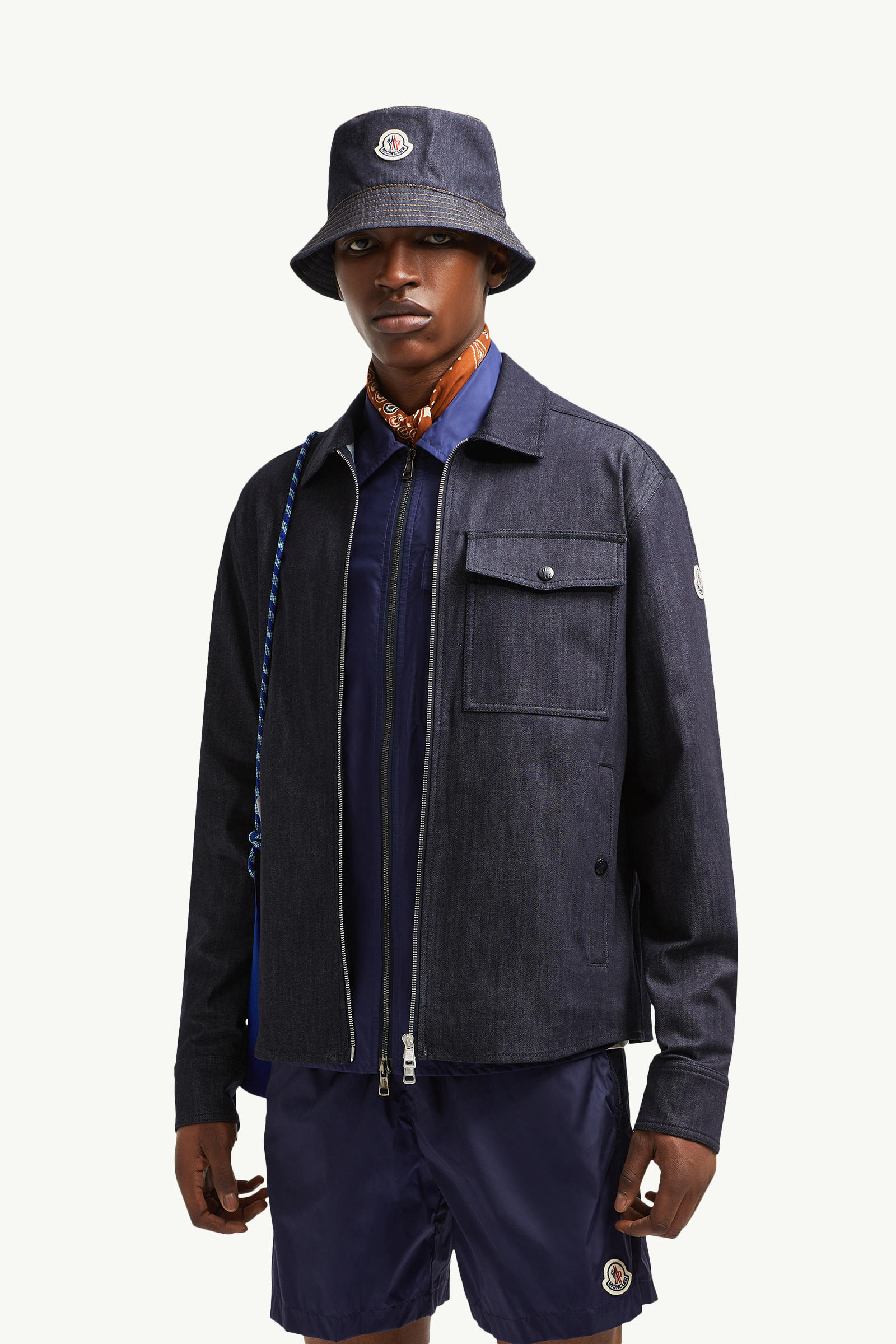 Denim Long Sleeve Zip-Up Shirt Men Denim Blue Moncler 0