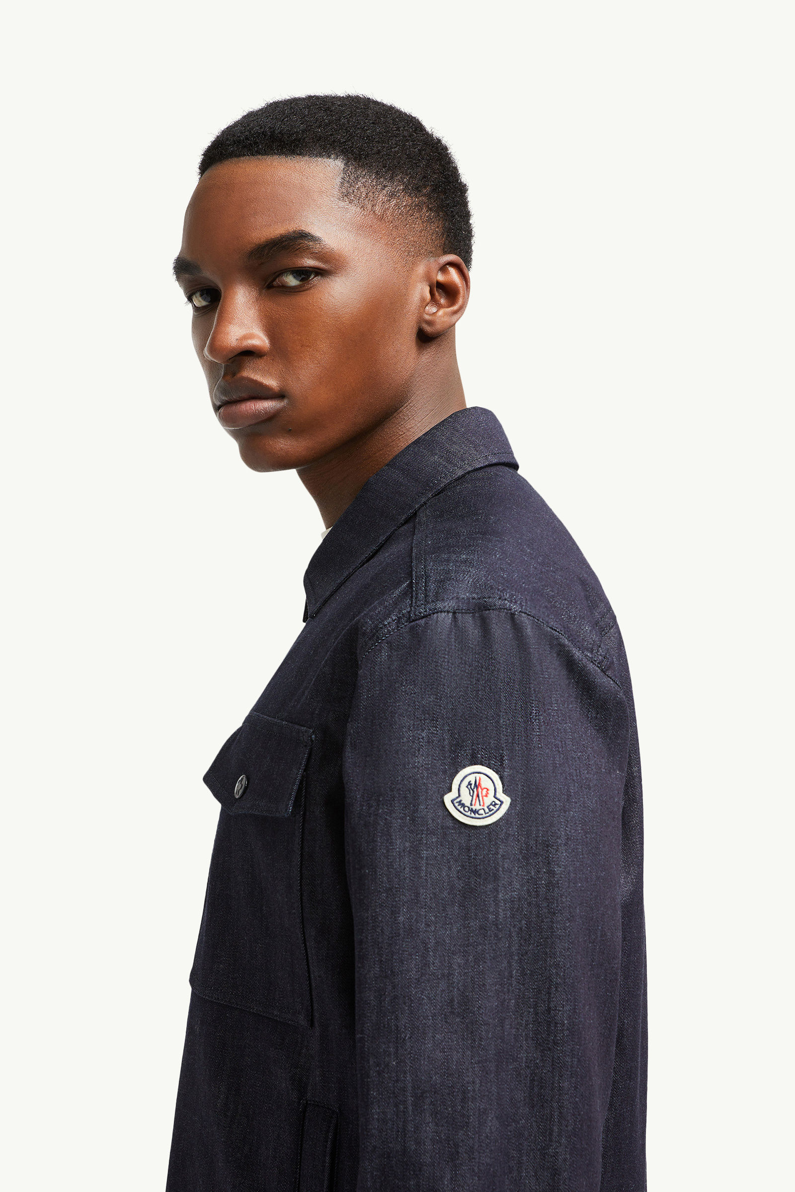 Denim Long Sleeve Zip-Up Shirt Men Denim Blue Moncler 1