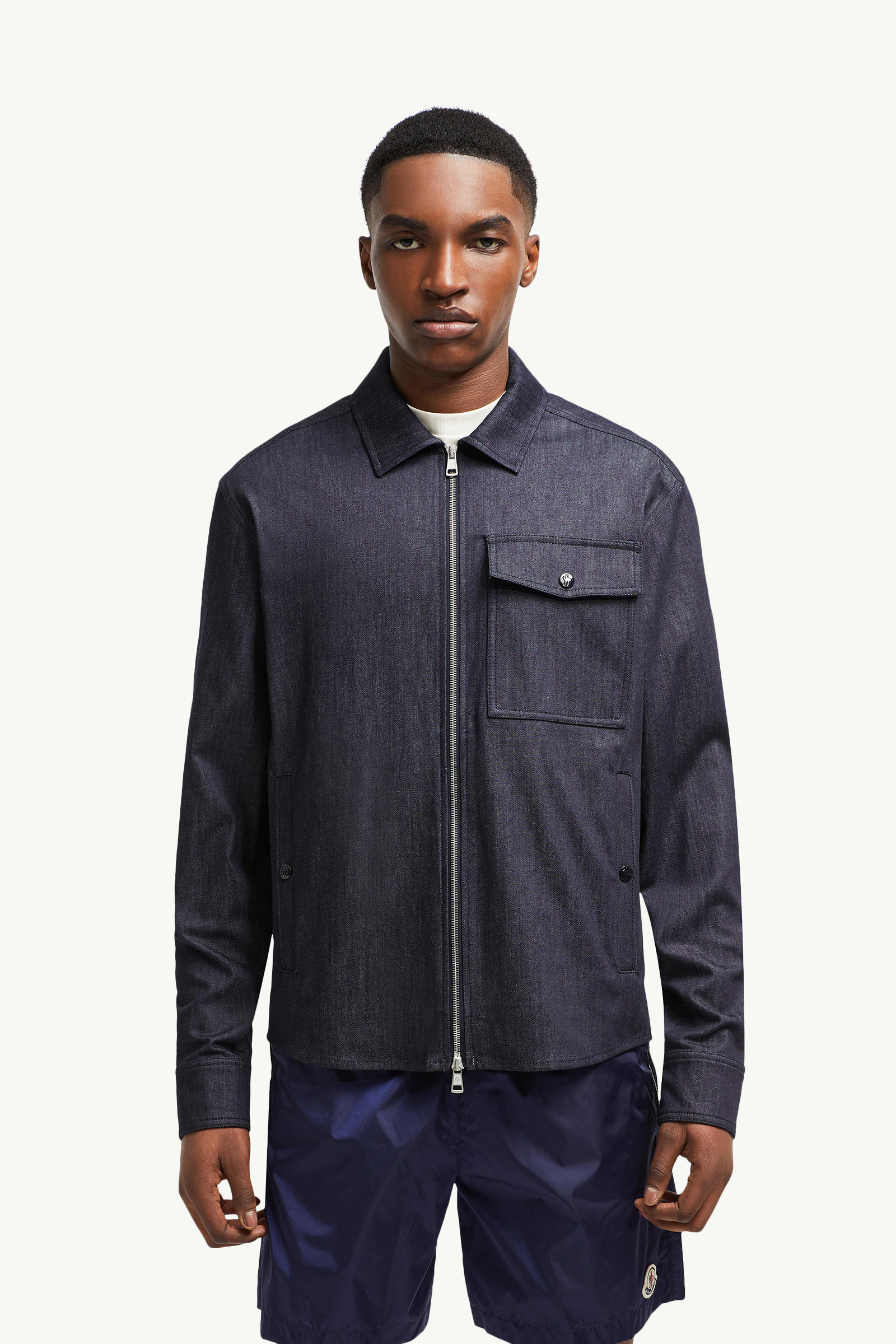 Denim Long Sleeve Zip-Up Shirt Men Denim Blue Moncler 3