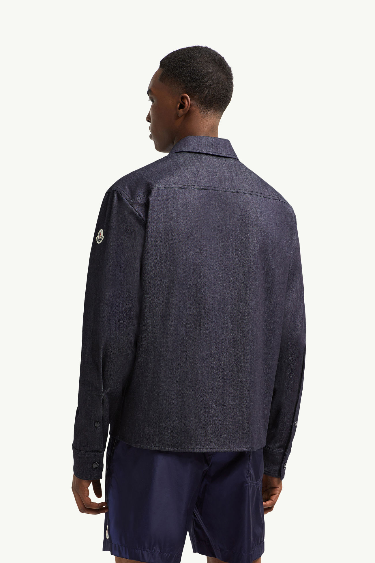 Denim Long Sleeve Zip-Up Shirt Men Denim Blue Moncler 4