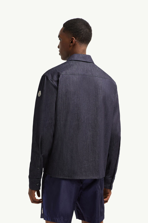 Denim Long Sleeve Zip-Up Shirt Men Denim Blue Moncler 4