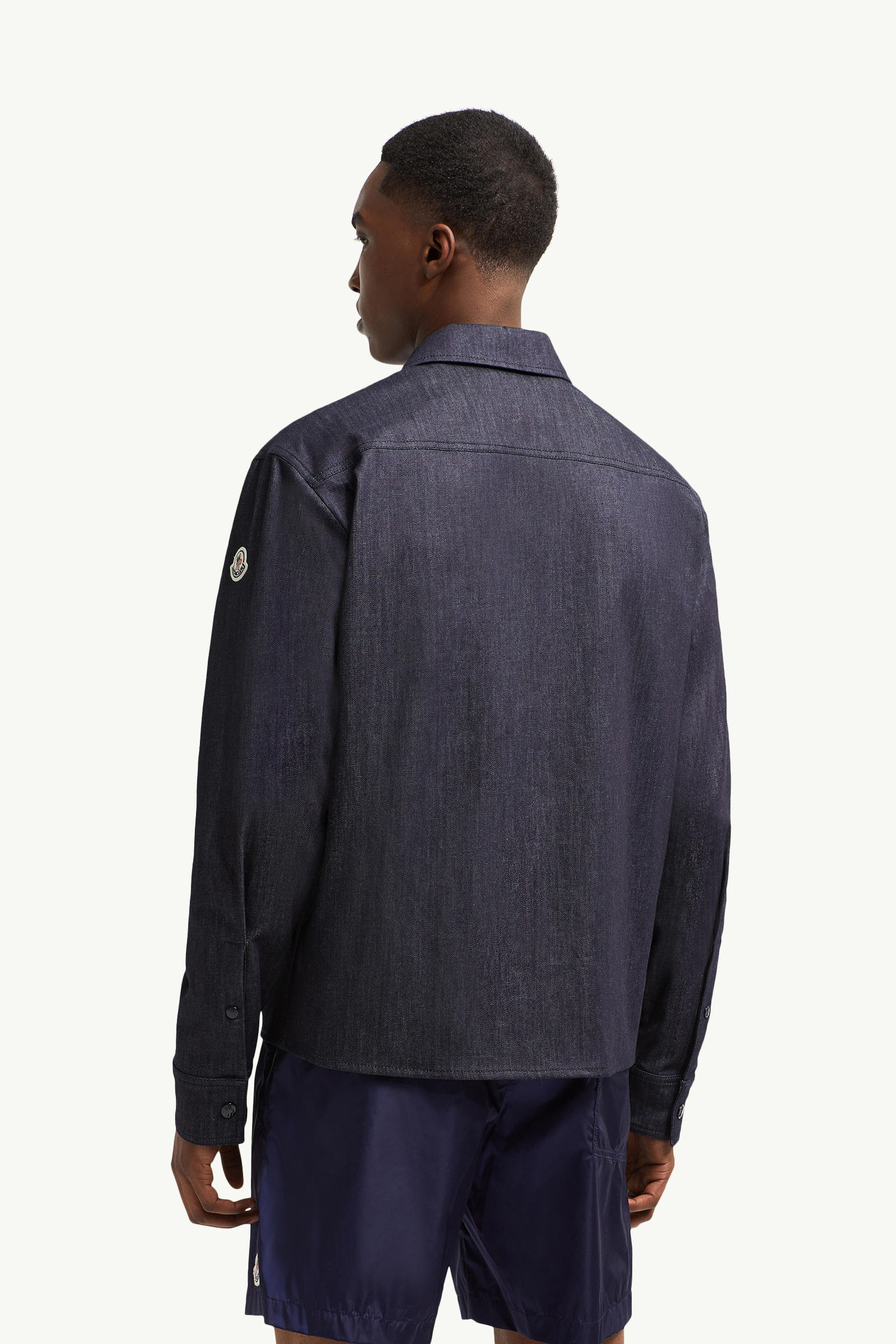 Denim Long Sleeve Zip-Up Shirt Men Denim Blue Moncler 4