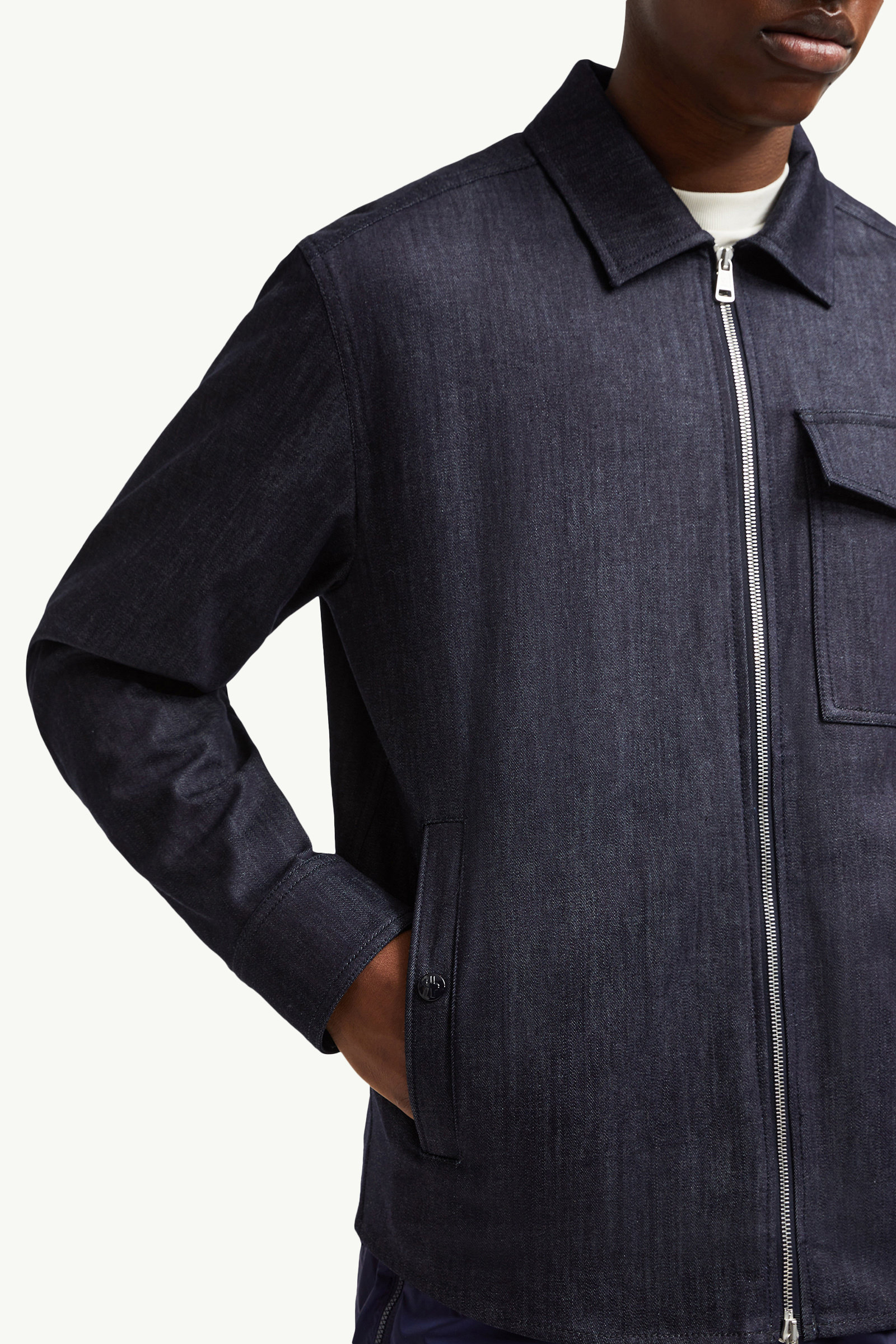 Denim Long Sleeve Zip-Up Shirt Men Denim Blue Moncler 5