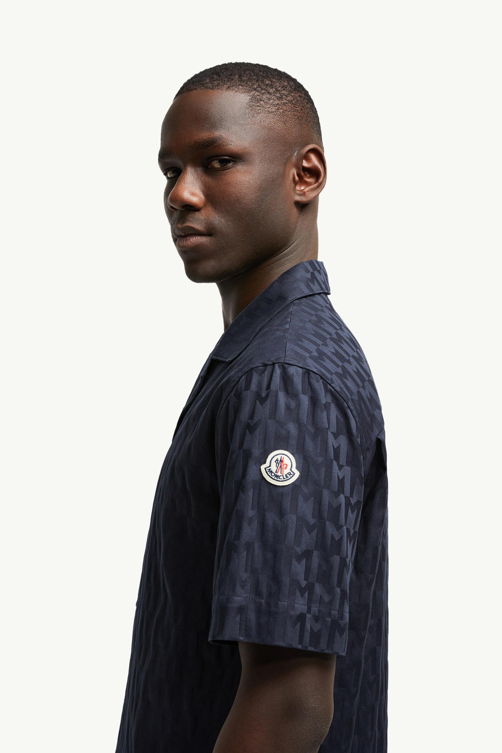 Monogram Jacquard Cotton Shirt Men Dark Blue Moncler 1