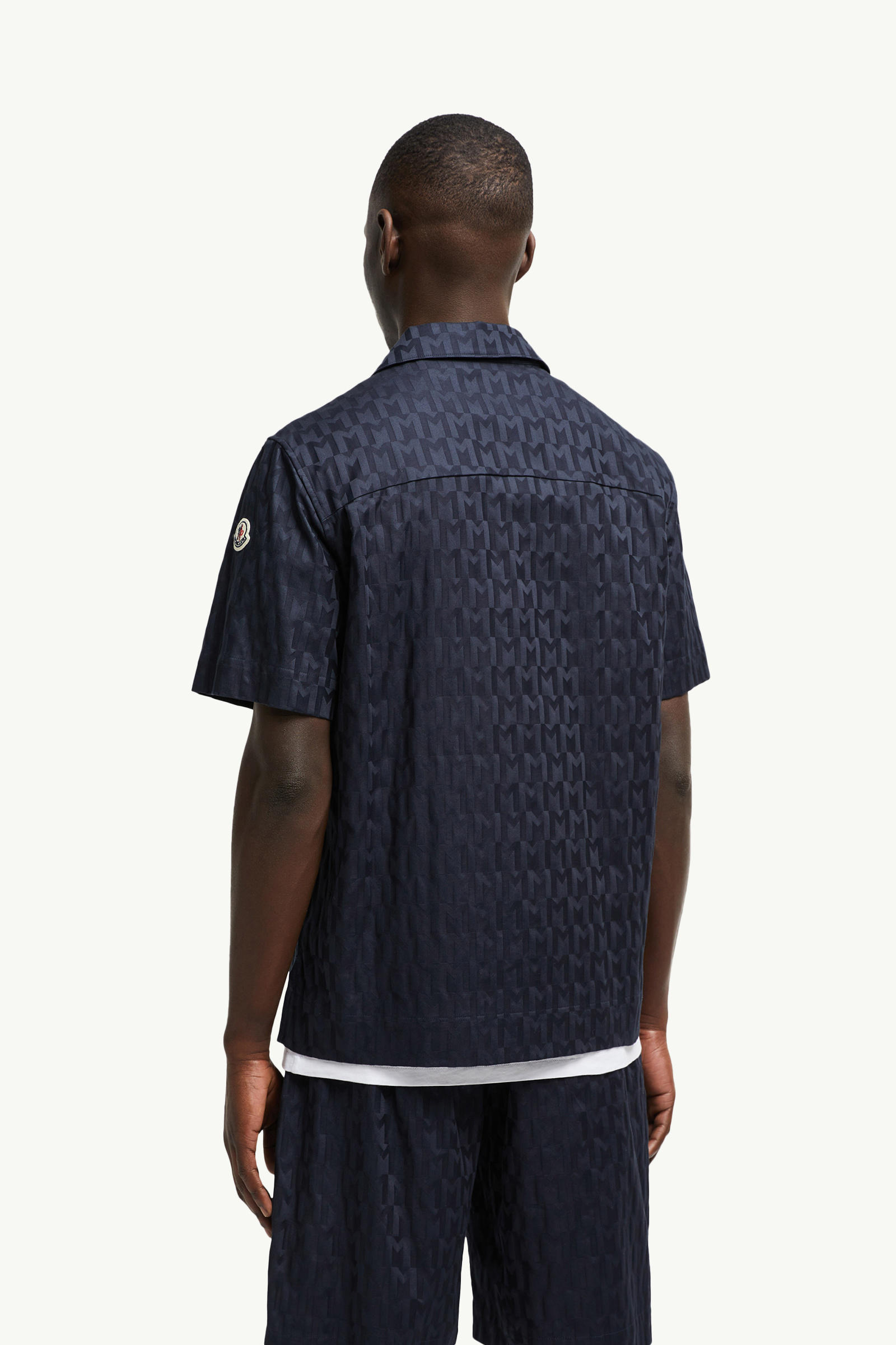 Monogram Jacquard Cotton Shirt Men Dark Blue Moncler 4