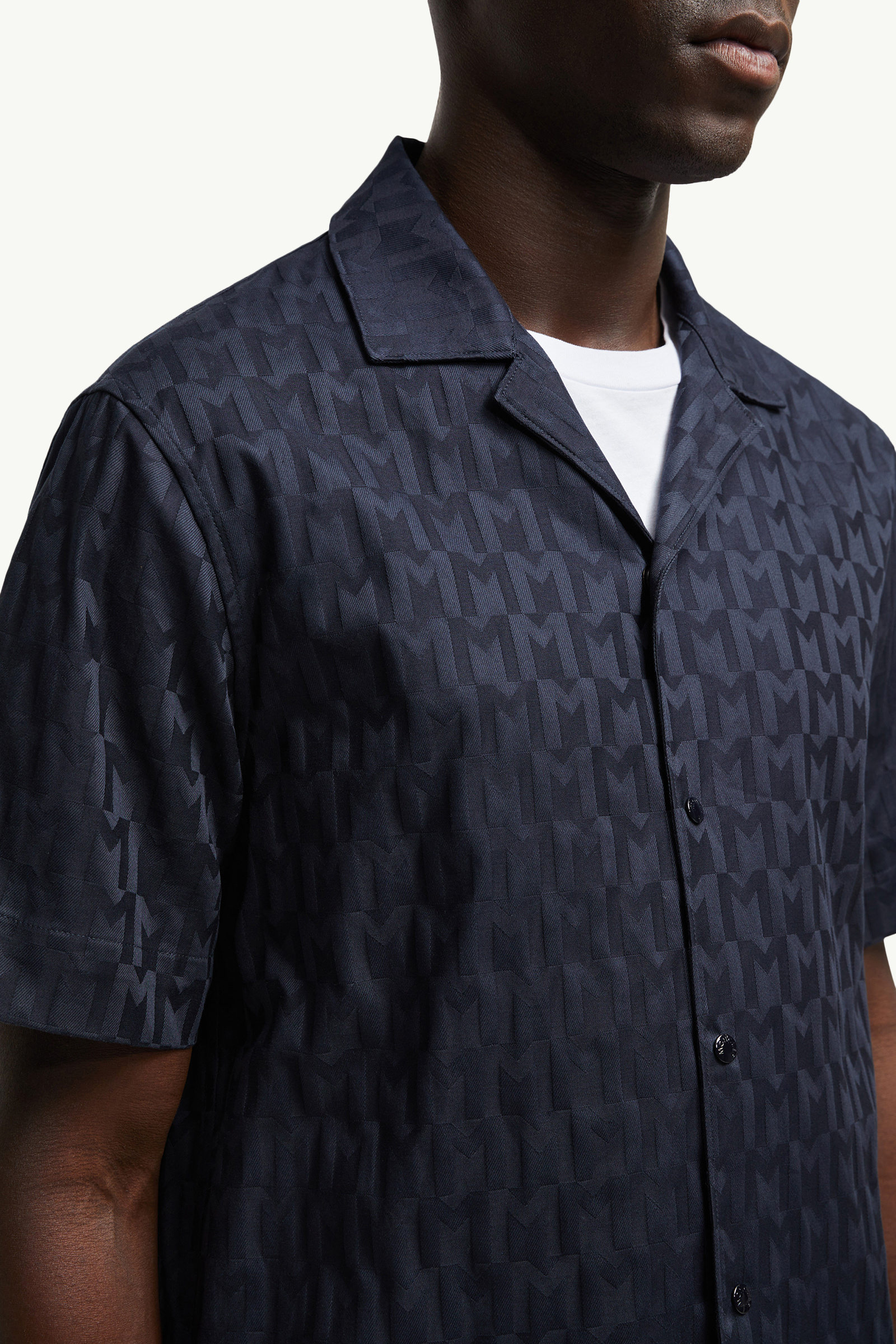 Monogram Jacquard Cotton Shirt Men Dark Blue Moncler 5