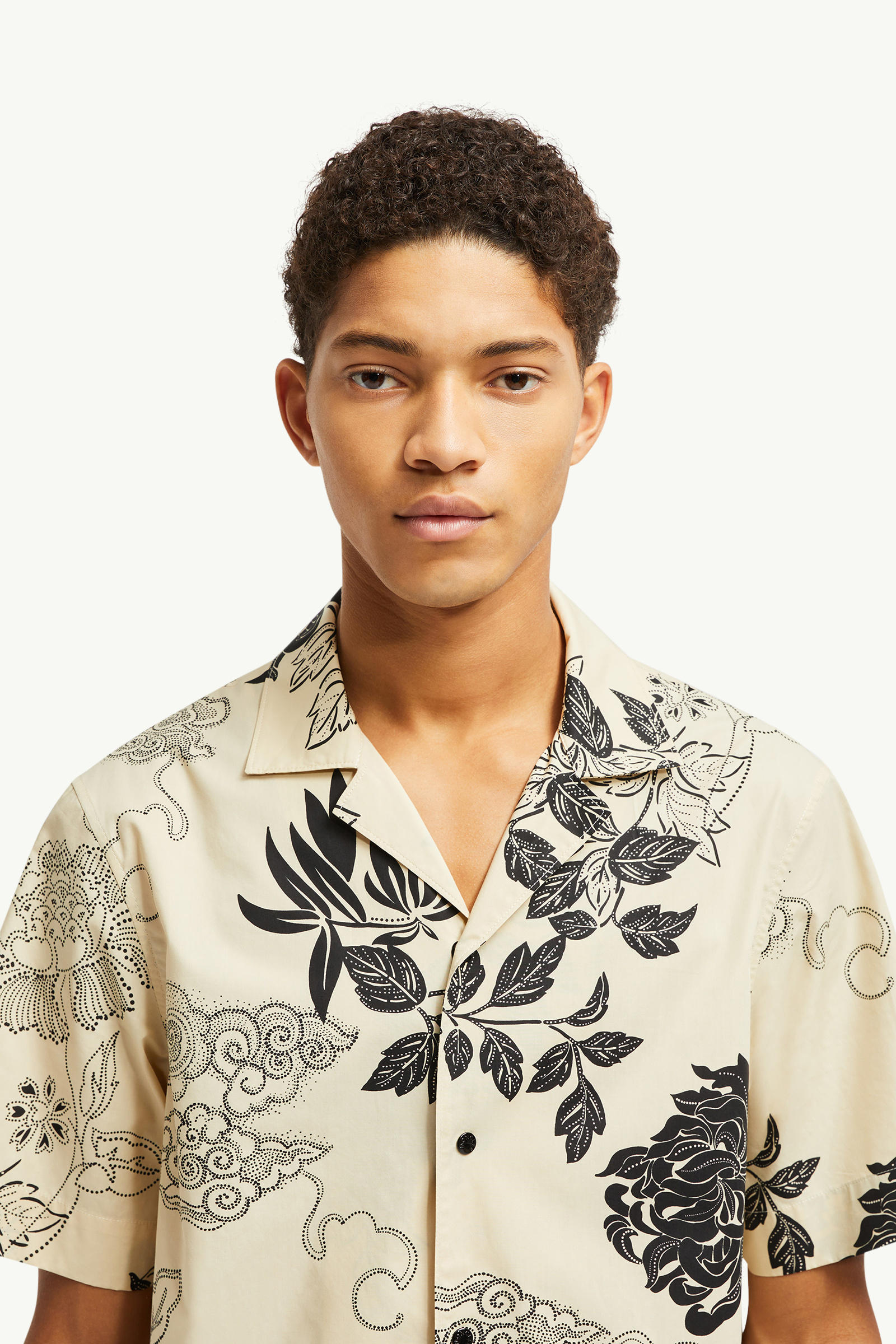 Floral Print Cotton Shirt Men Light Beige Moncler 1