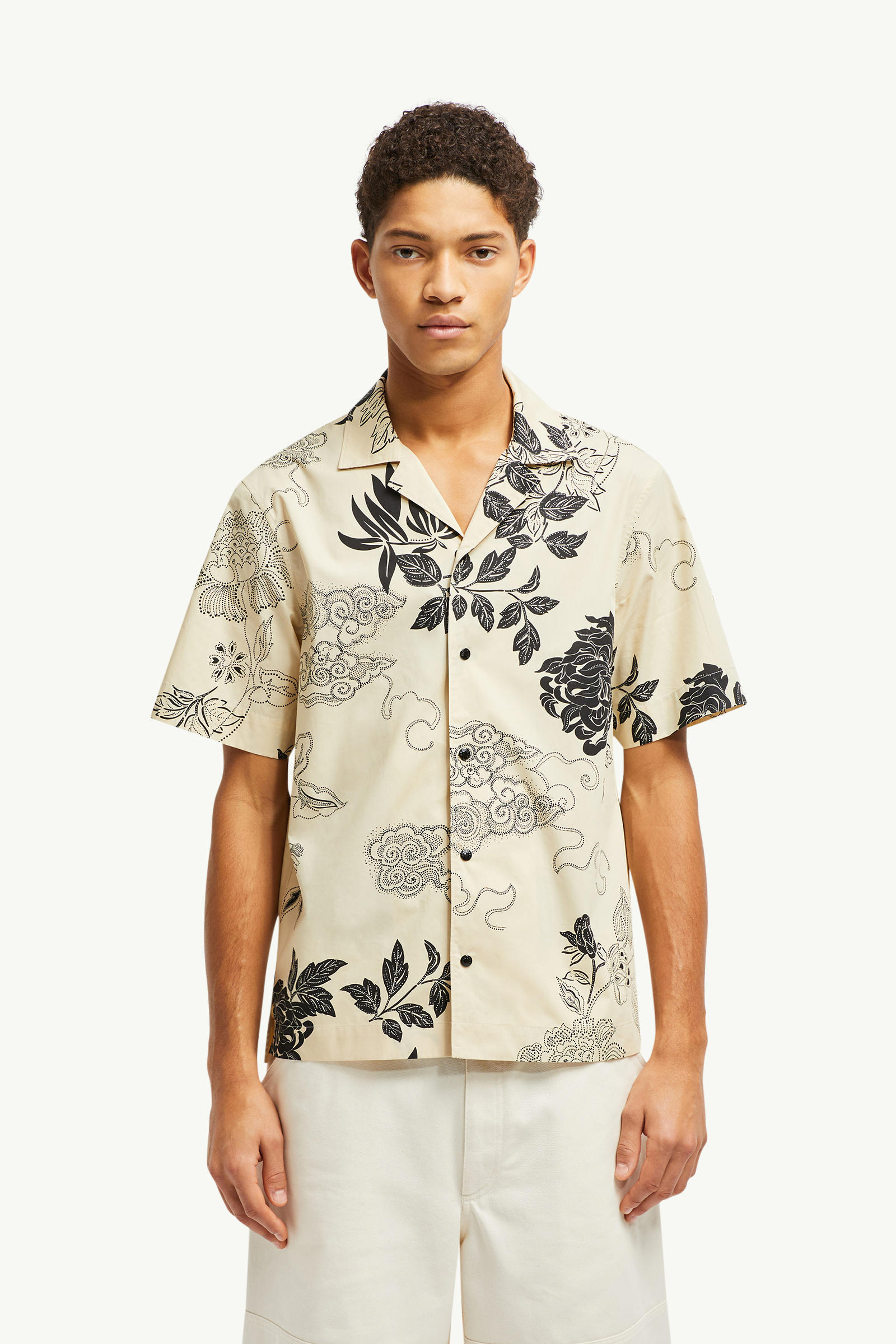 Floral Print Cotton Shirt Men Light Beige Moncler 3