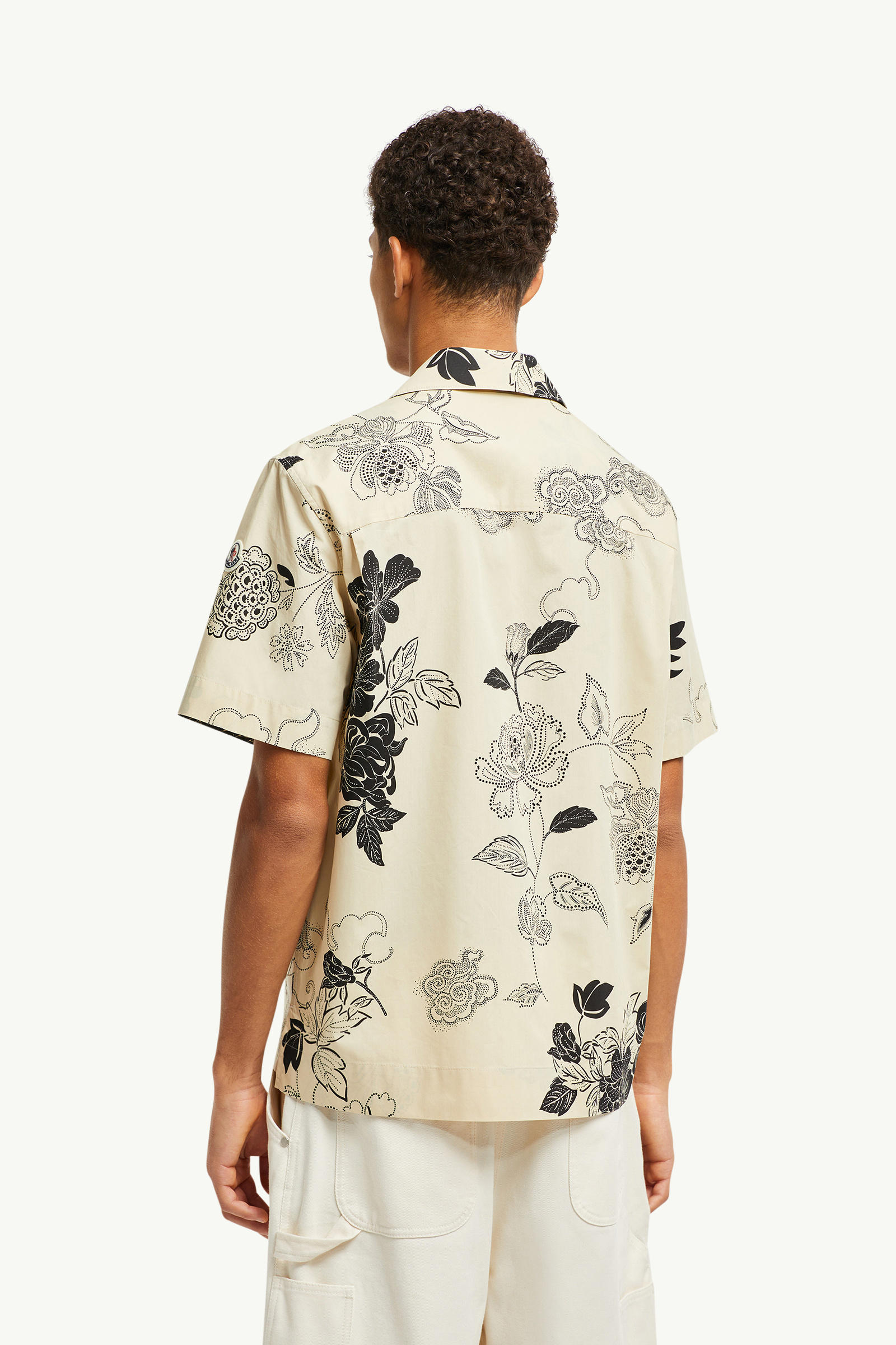 Floral Print Cotton Shirt Men Light Beige Moncler 4