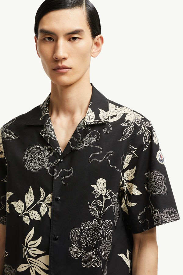 Floral Print Cotton Shirt Men Black Moncler 1