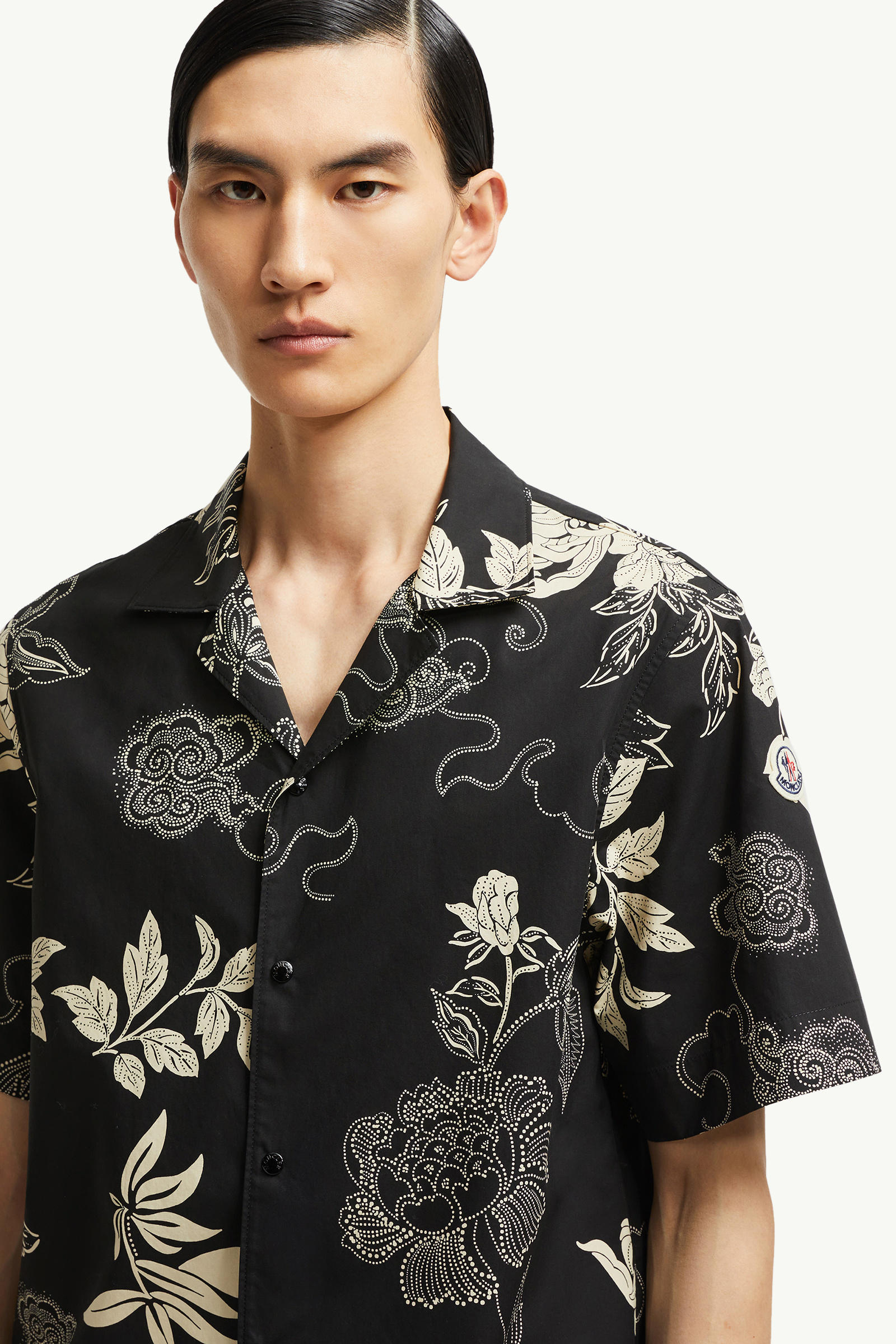 Floral Print Cotton Shirt Men Black Moncler 1