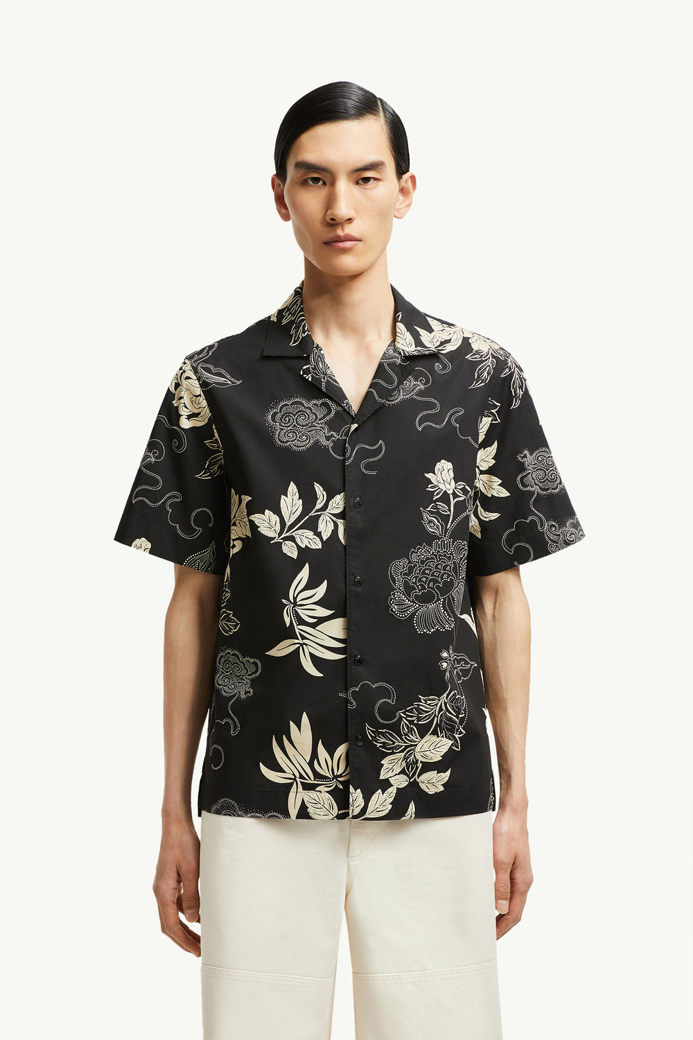 Floral Print Cotton Shirt Men Black Moncler 3