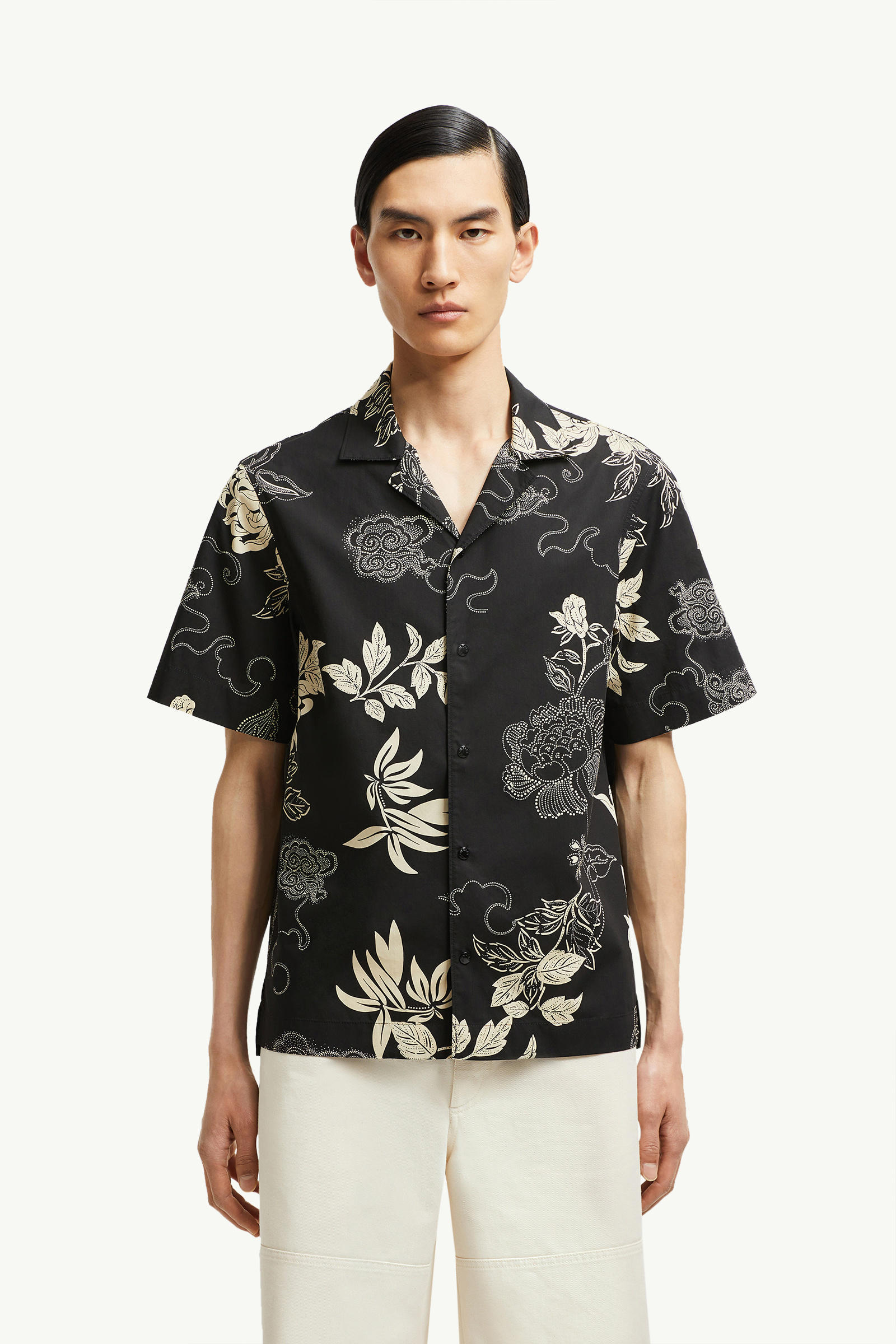 Floral Print Cotton Shirt Men Black Moncler 3