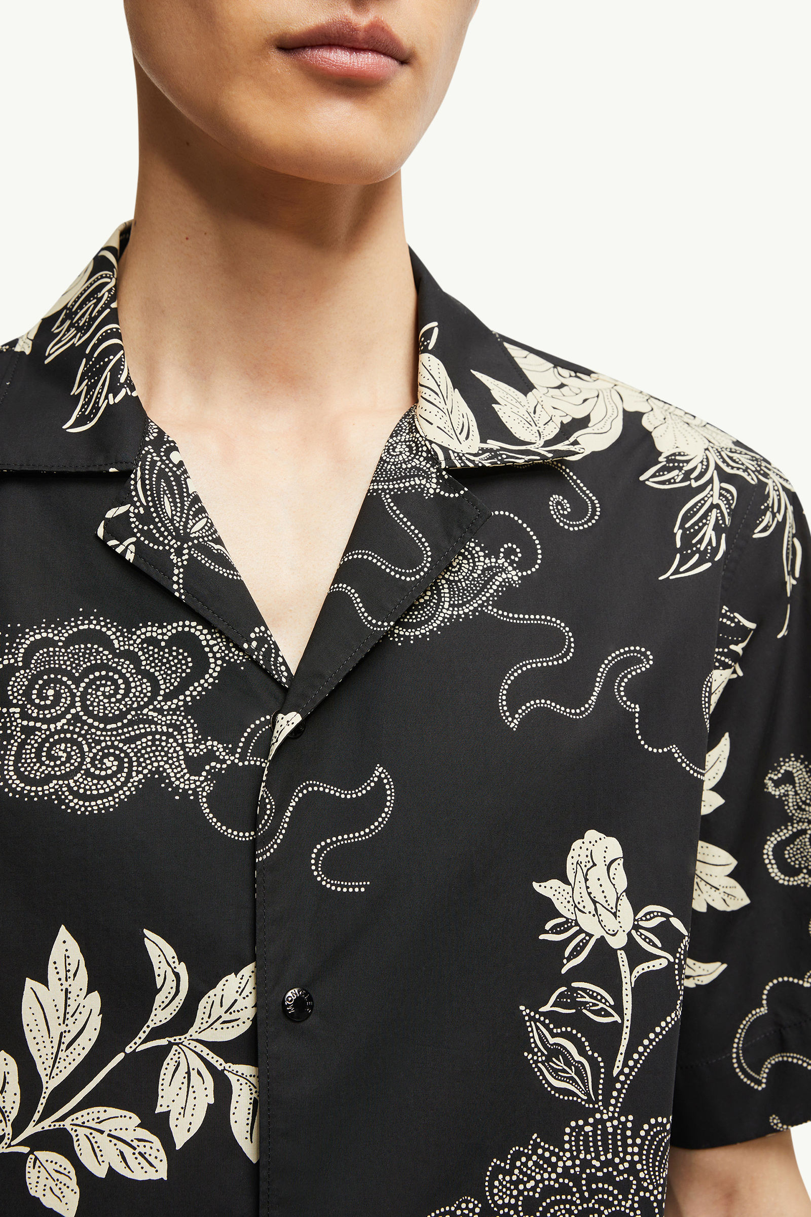 Floral Print Cotton Shirt Men Black Moncler 5