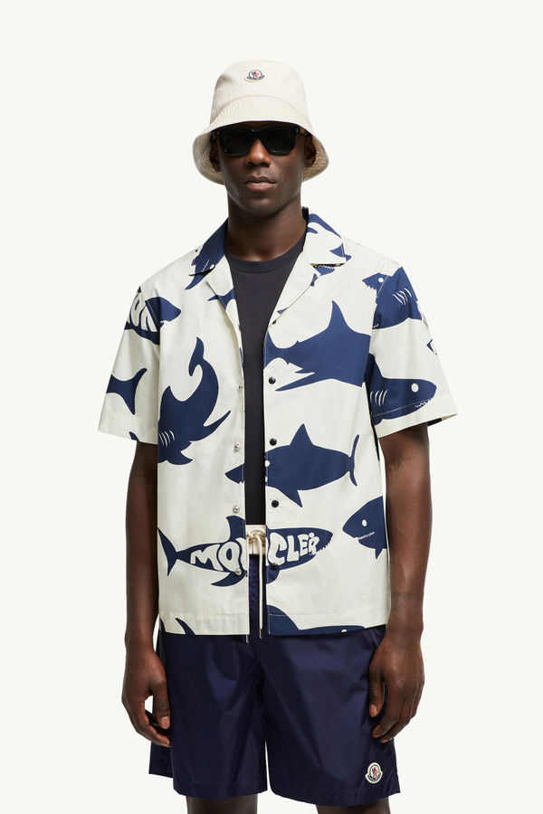 Kurzarmhemd aus Baumwolle mit Hai-Print Herren Blau & Weiss Moncler 0