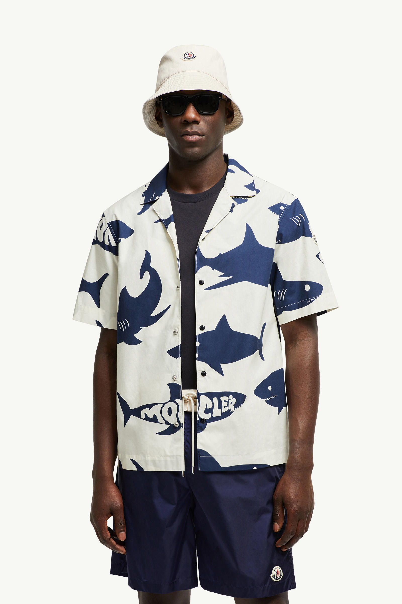 鯊魚印花棉質短袖恤衫 男士 藍色和白色 Moncler 0