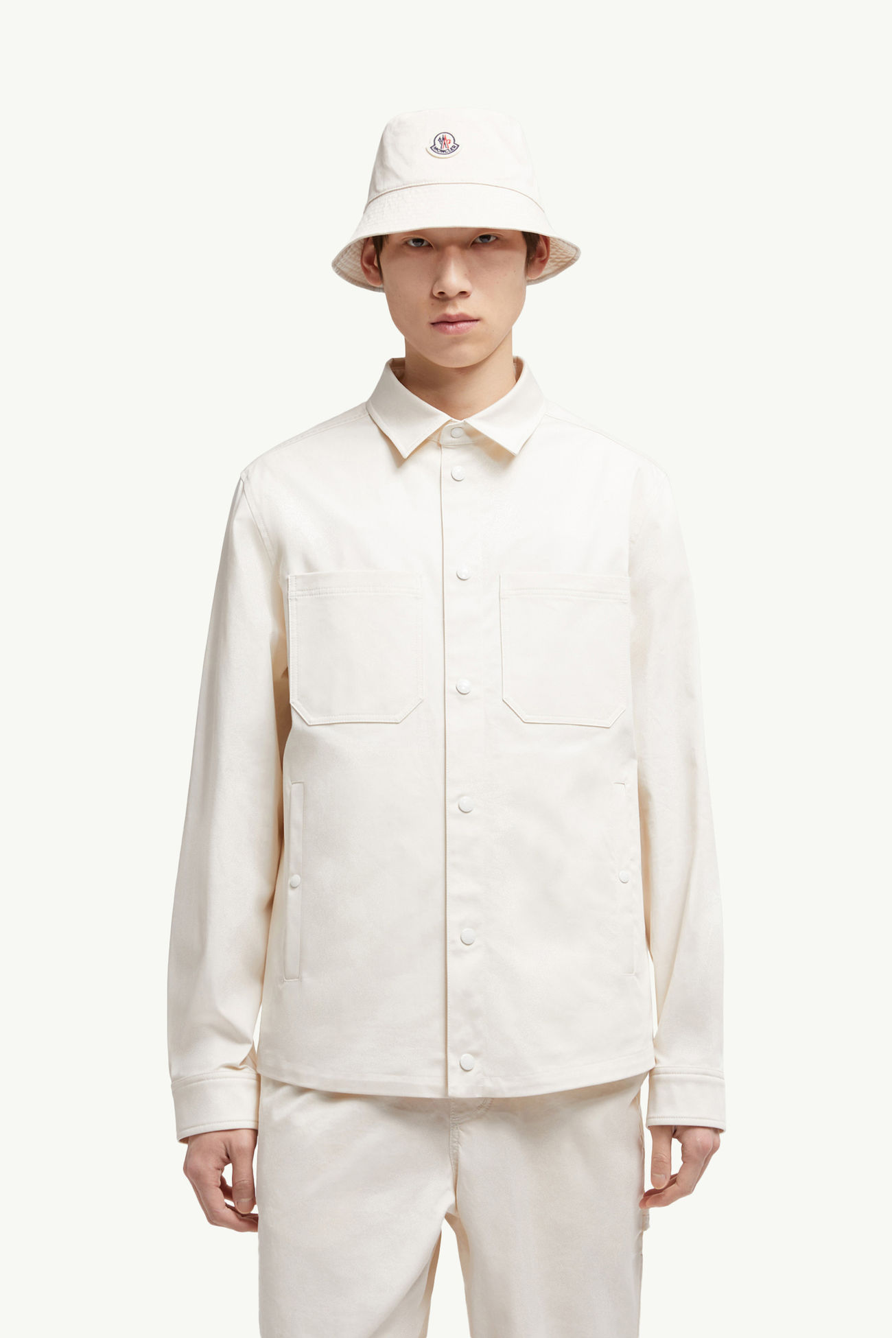 Giacca camicia in gabardine di cotone Uomo Bianco Avorio Moncler 0
