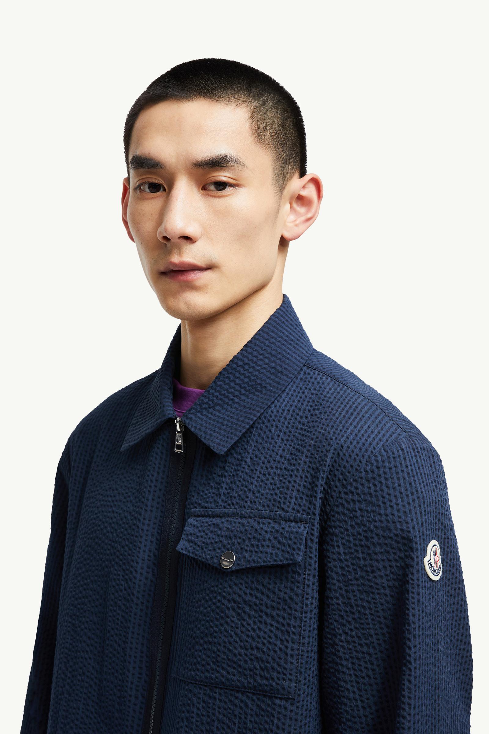 Seersucker Shirt Jacket Men Dark Blue Moncler 1