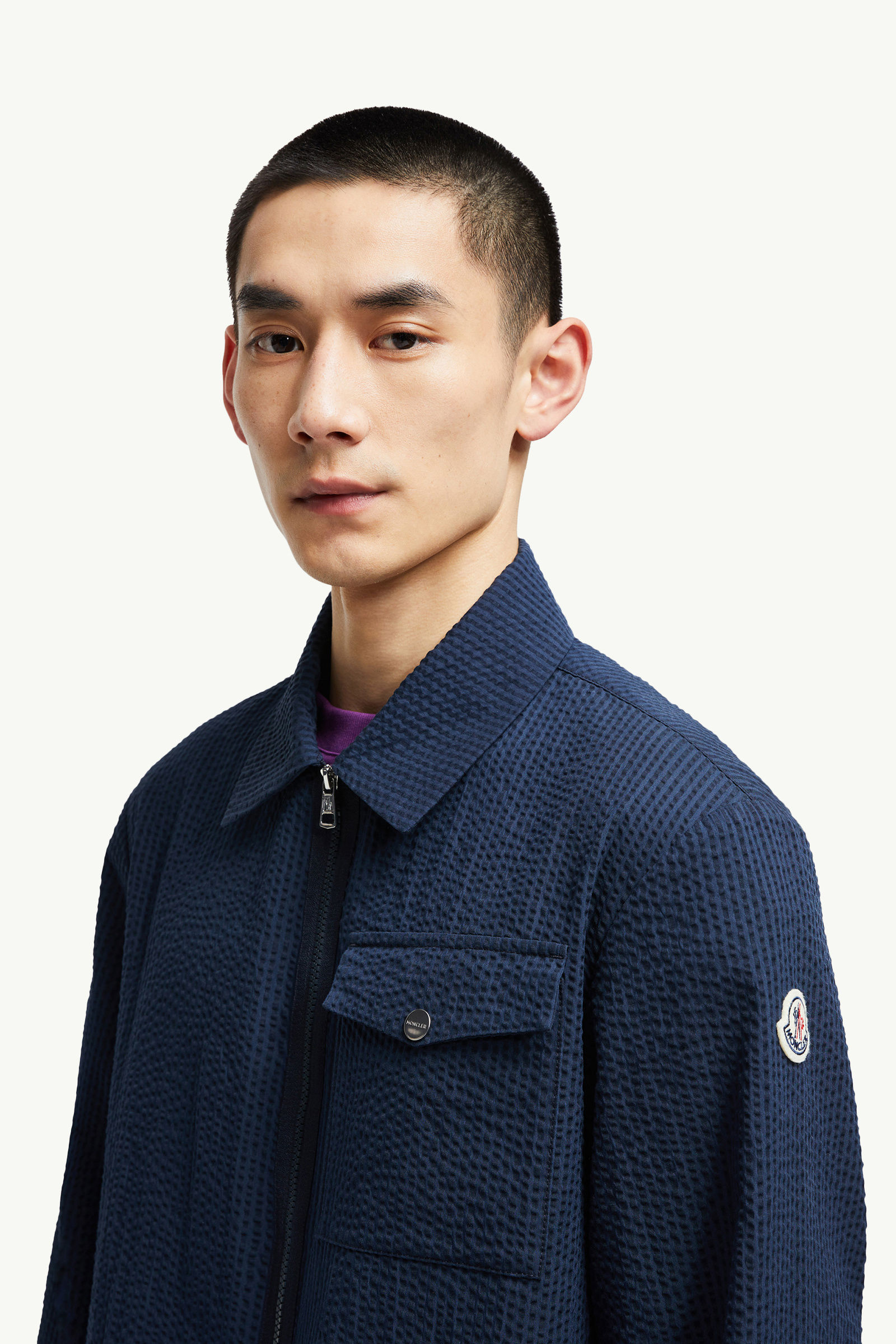 Seersucker Shirt Jacket Men Dark Blue Moncler 1