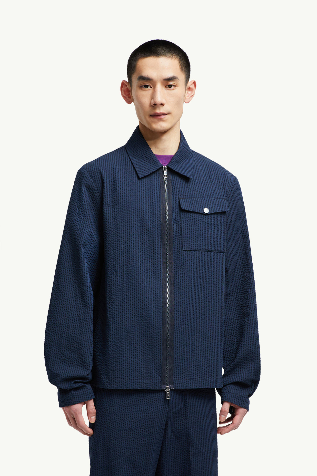 Seersucker Hemdjacke Herren Dunkelblau Moncler 3