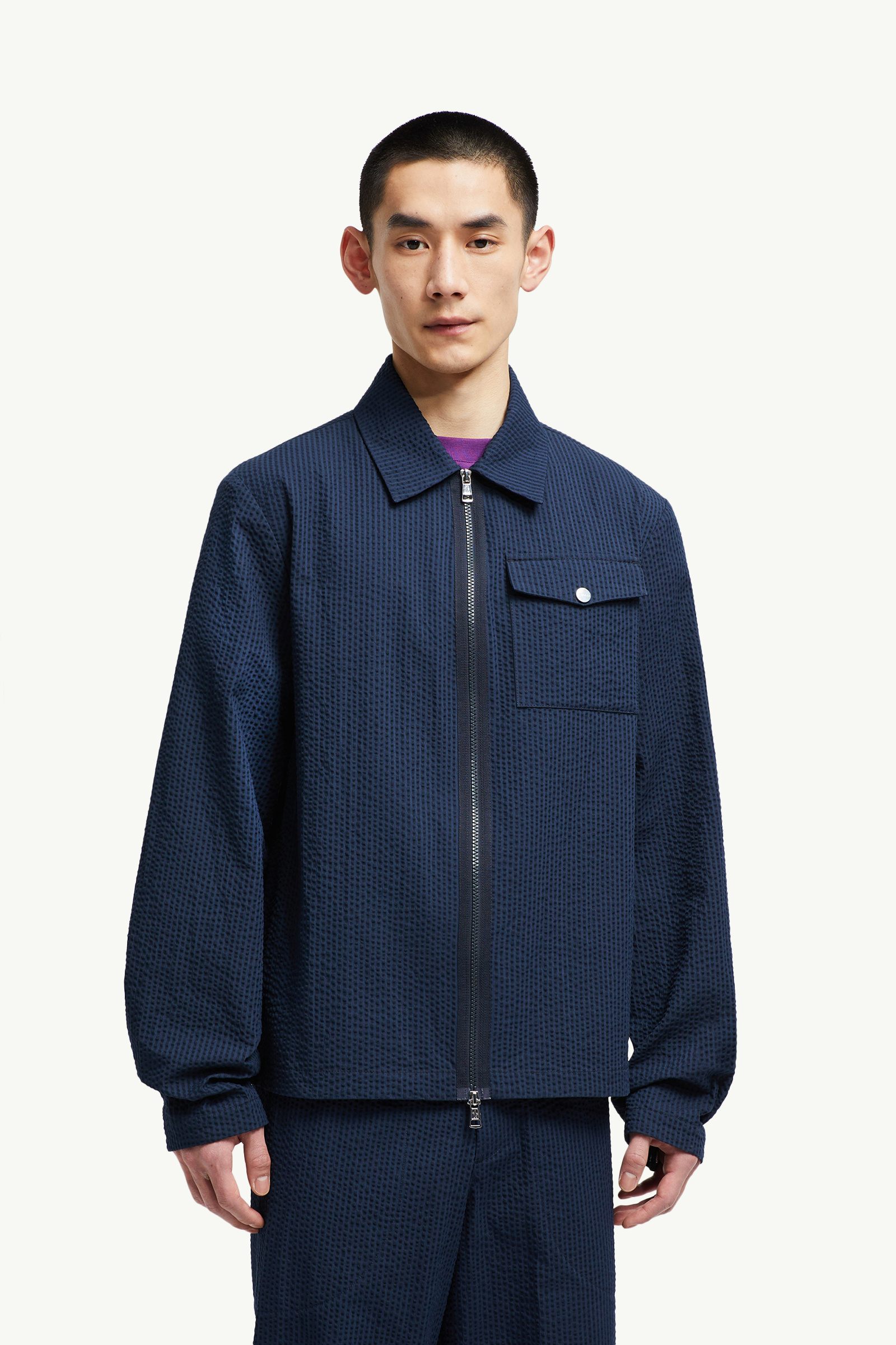MONCLER.。.:*☆ Dark Blue Seersucker Shirt Jacket - Shirts for Men | Moncler US