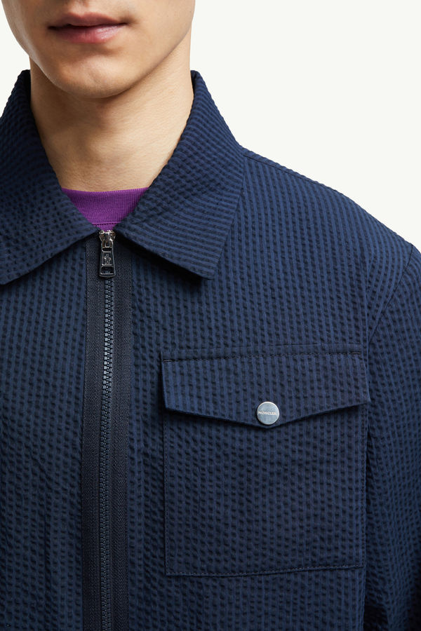 Seersucker Shirt Jacket Men Dark Blue Moncler 5