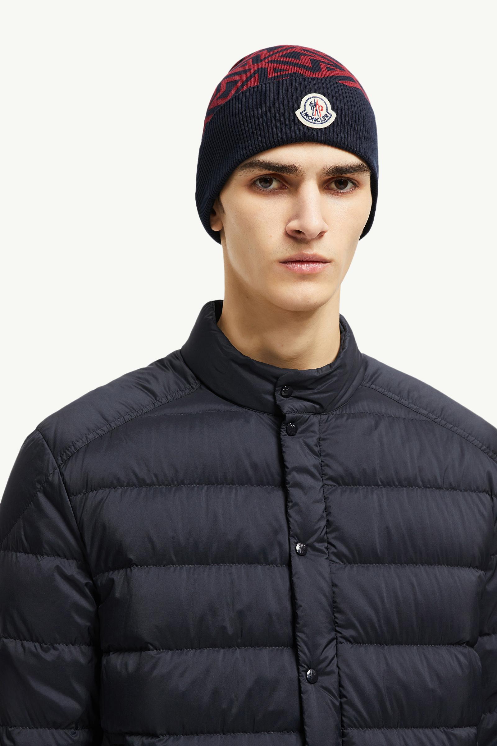 Monogram Jacquard Cotton Beanie Men Blue & Red Moncler 1