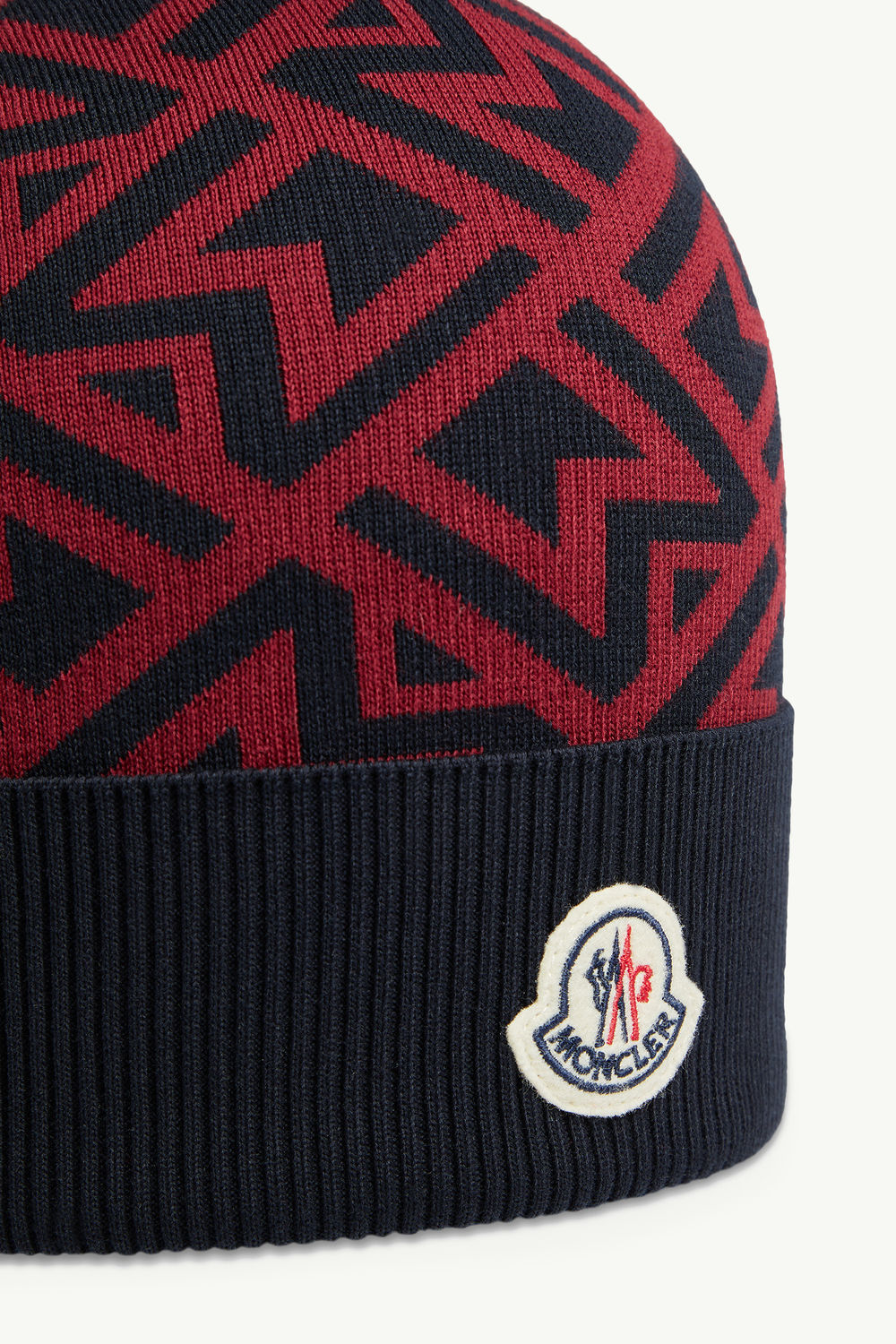 Monogram Jacquard Cotton Beanie Men Blue & Red Moncler 2