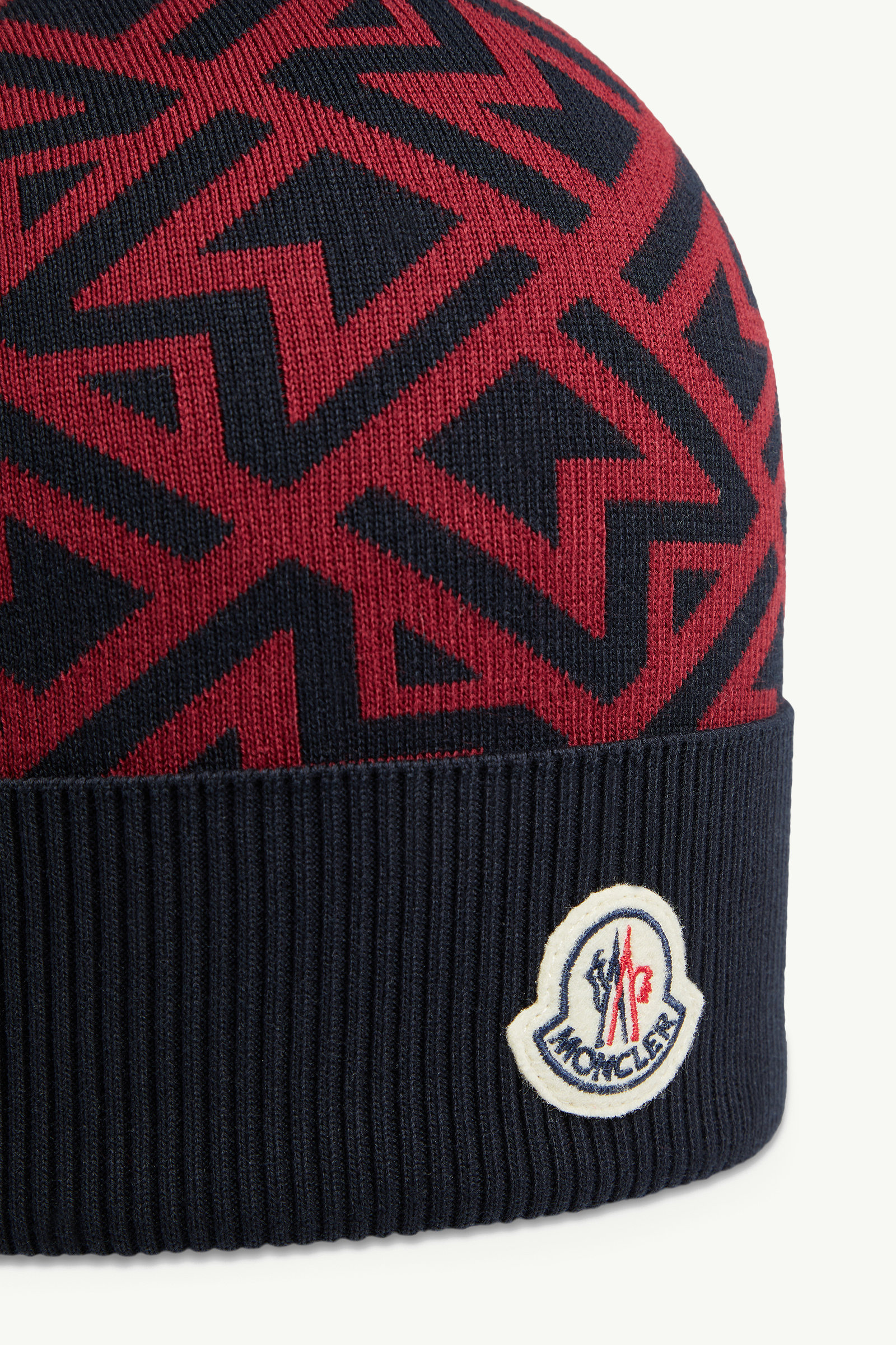 Monogram Jacquard Cotton Beanie Men Blue & Red Moncler 2