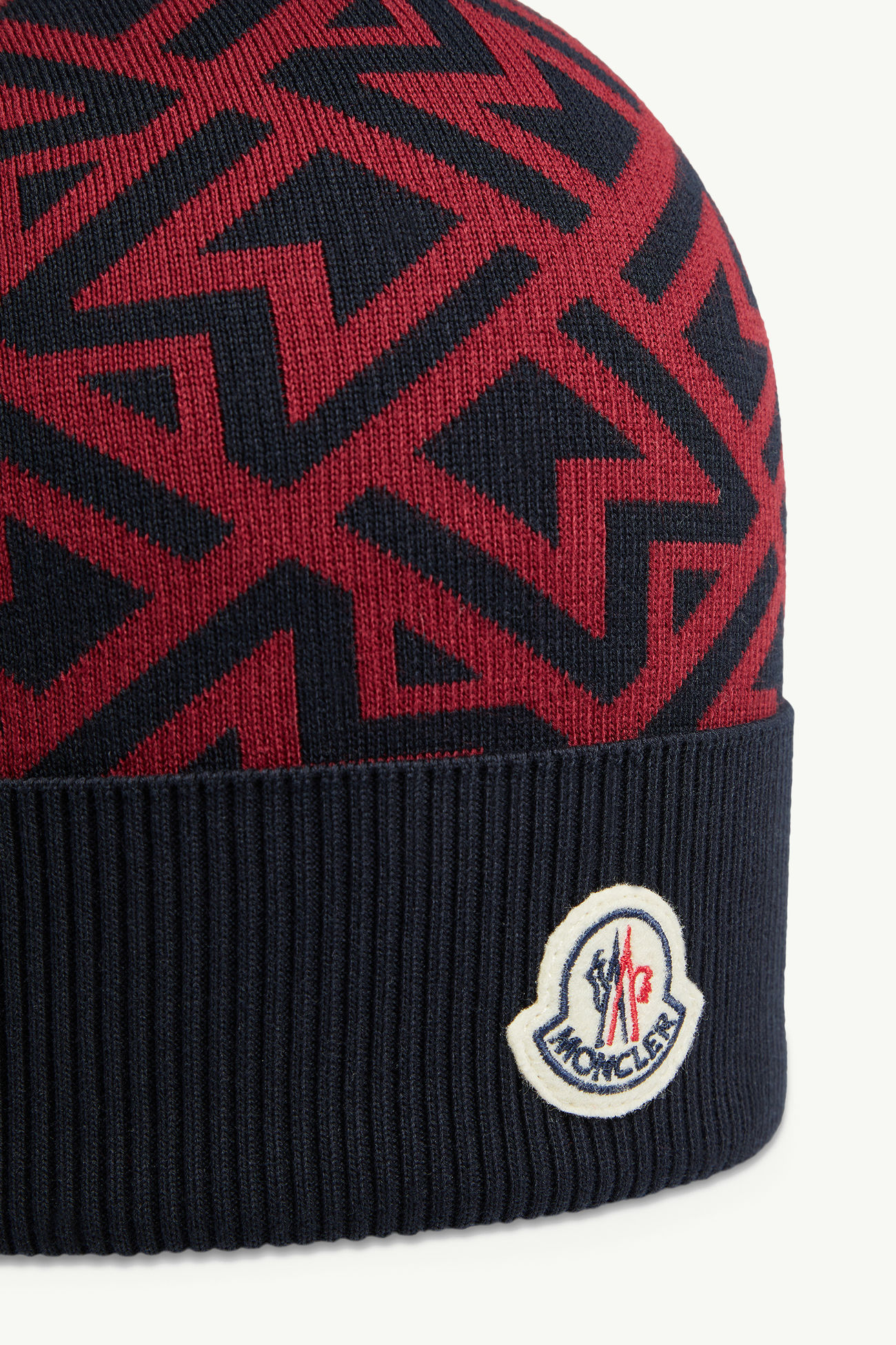 交織圖案提花棉質冷帽 男士 藍色和紅色 Moncler 2