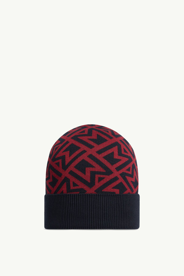 Monogram Jacquard Cotton Beanie Men Blue & Red Moncler 3