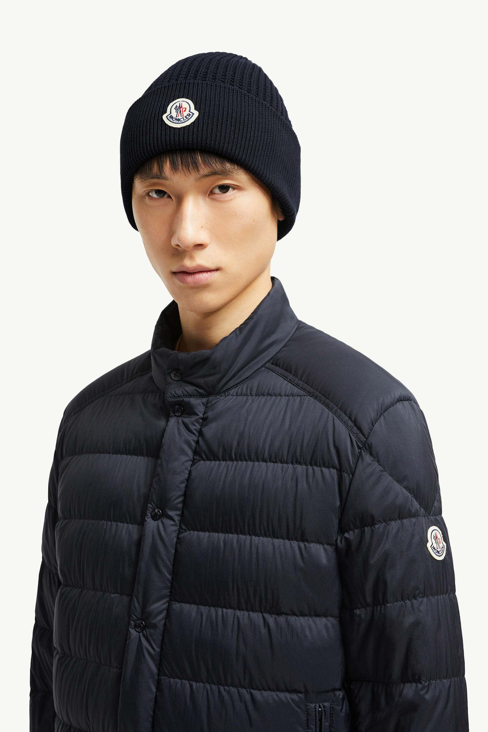 Textured Cotton Beanie Men Navy Blue Moncler 1