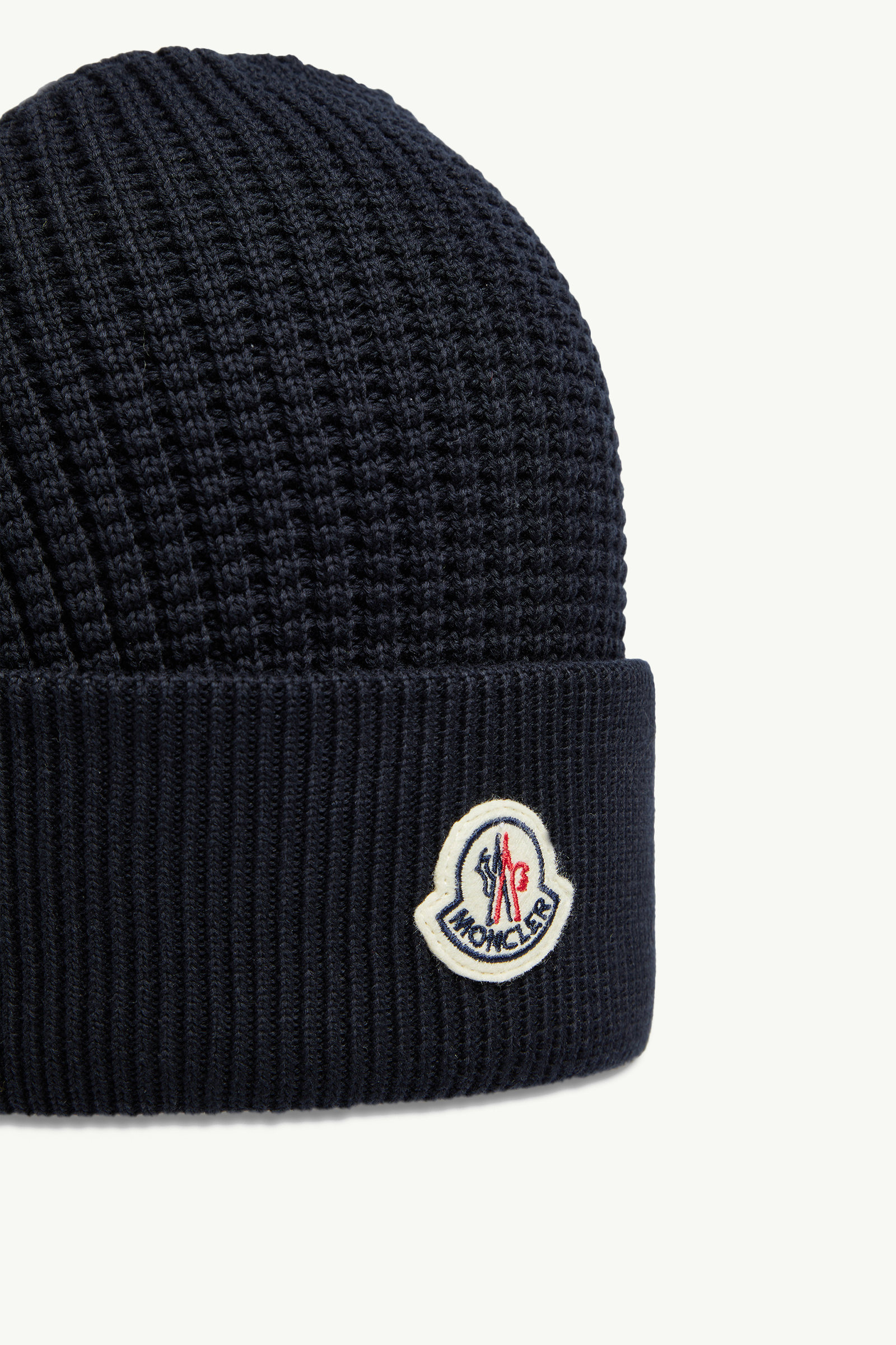 Textured Cotton Beanie Men Navy Blue Moncler 2