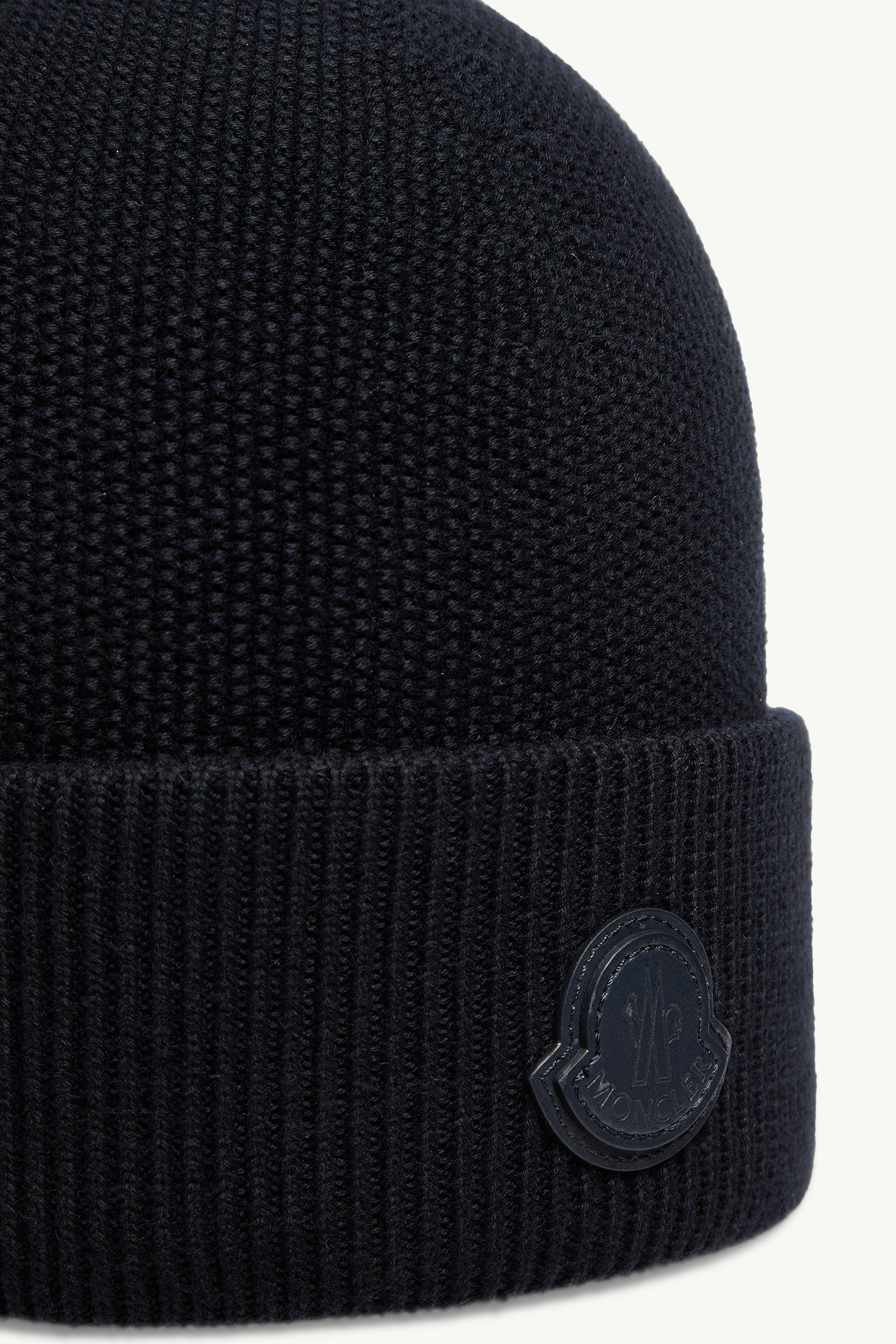 Leather Logo Cotton & Cashmere Beanie Men Dark Blue Moncler 2