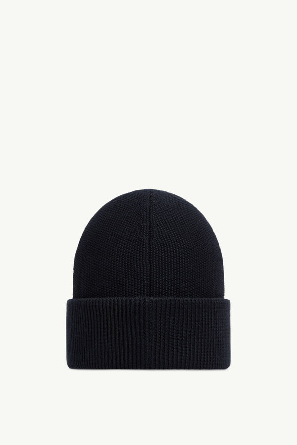 Leather Logo Cotton & Cashmere Beanie Men Dark Blue Moncler 3