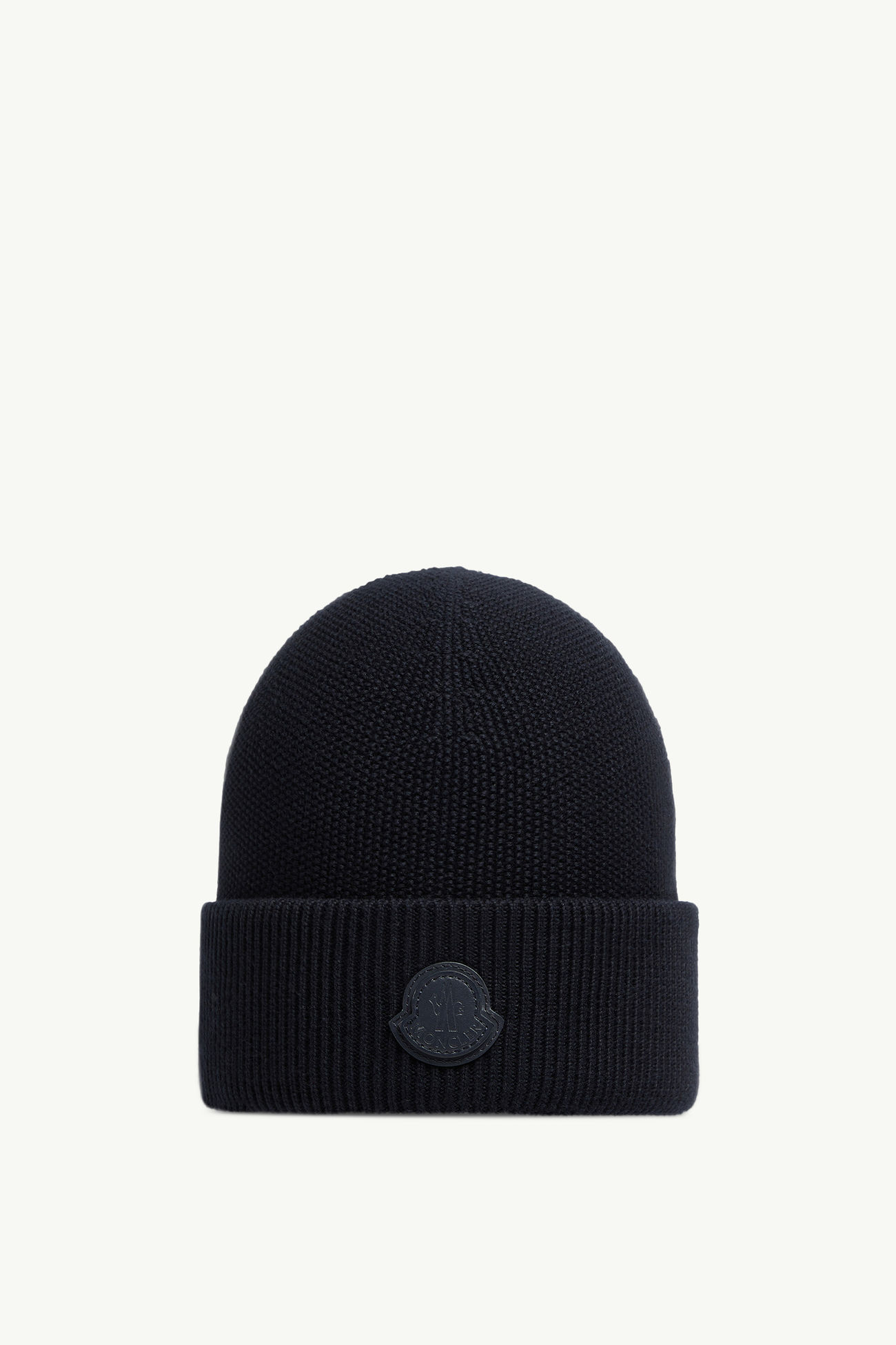 Gorro de cachemira y algodón con logotipo de piel Hombre Azul oscuro Moncler 0