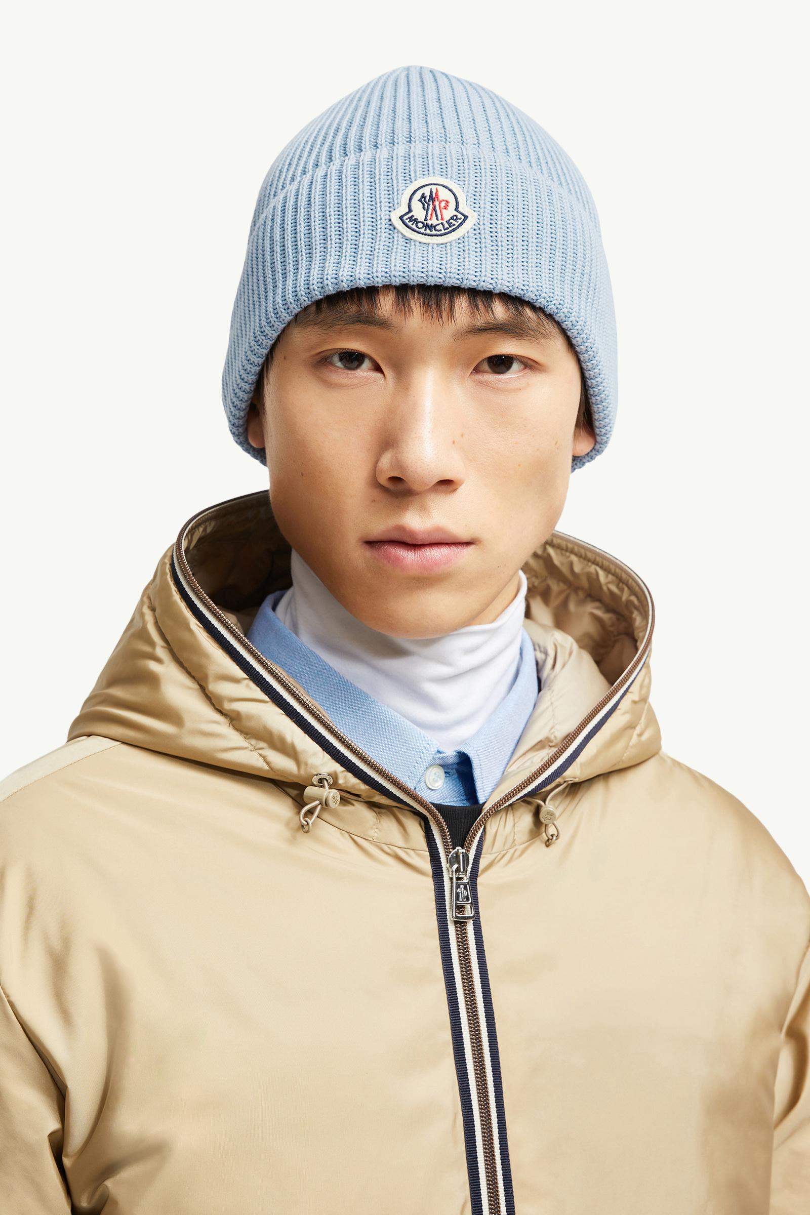 Cotton Beanie Men Light Blue Moncler 1