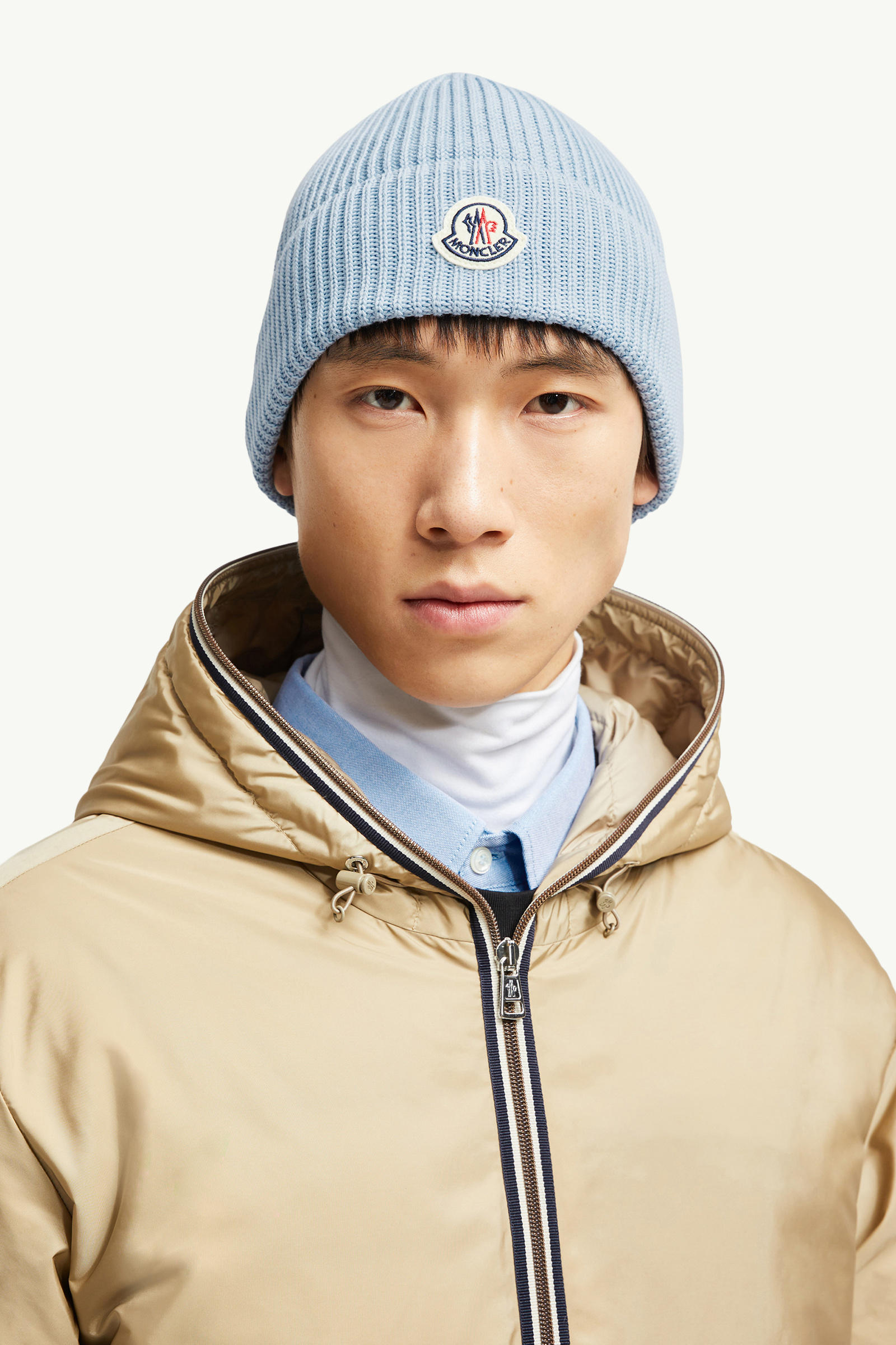 Cotton Beanie Men Light Blue Moncler 1