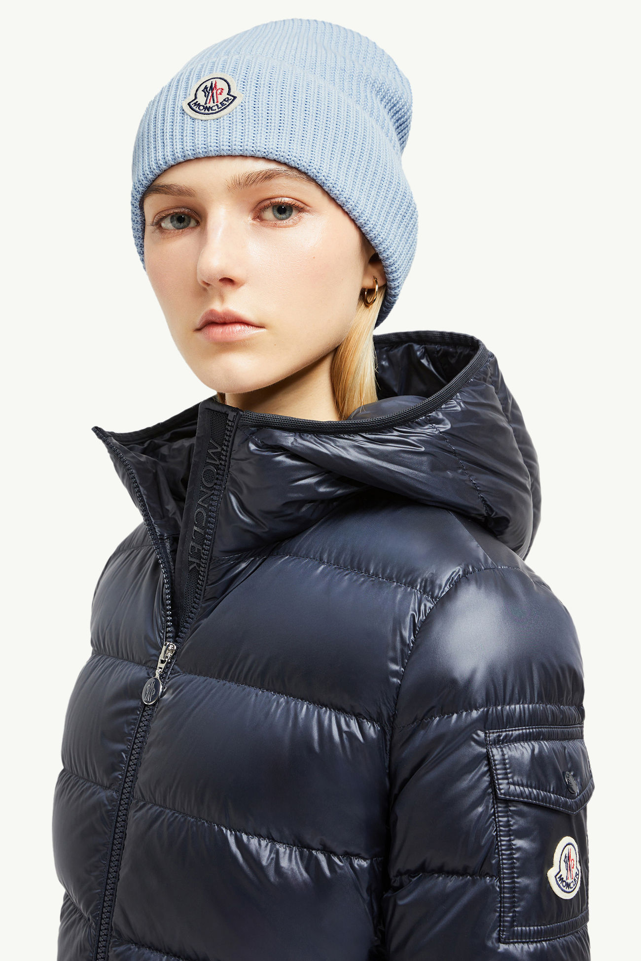 Cotton Beanie Men Light Blue Moncler 4