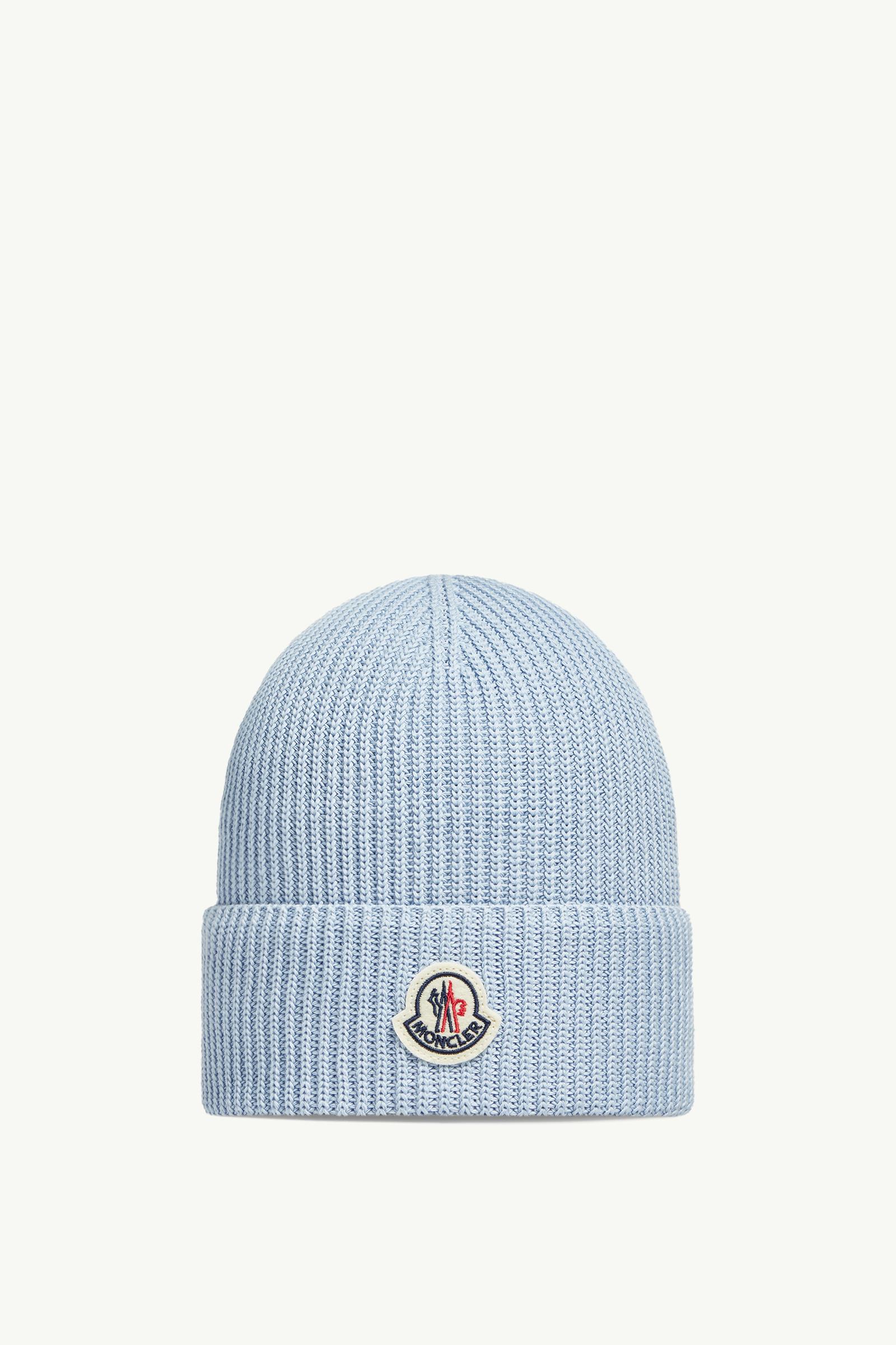 ニットキャップ・ビーニー Moncler White And Blue Wool Hat Light Blue Cotton Beanie - Hats & Beanies for Men | Moncler US