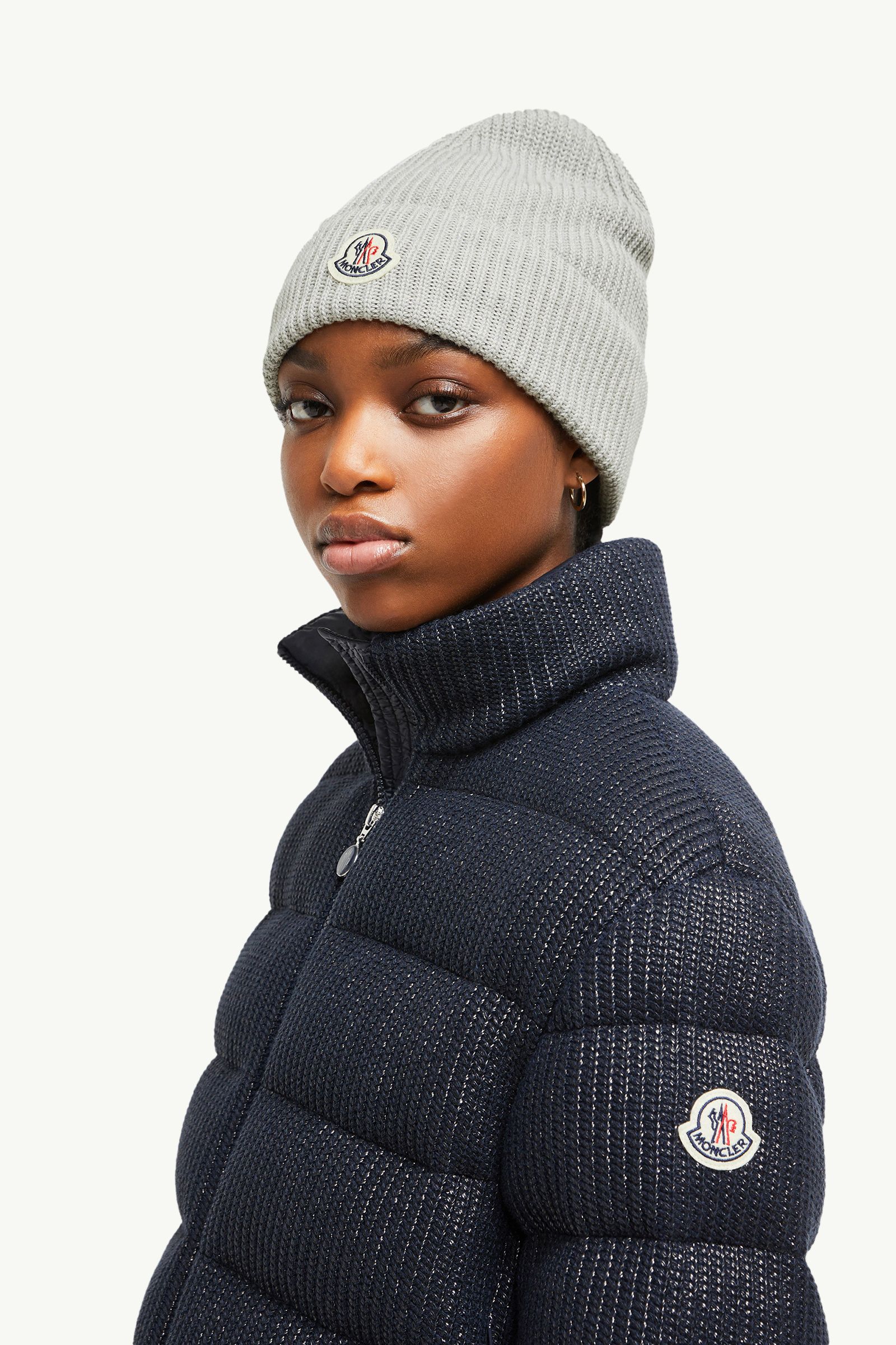 MONCLER アーガイルニット XLサイズ メンズ ロゴワッペン グレー LL Grey Cotton Beanie - Hats & Beanies for Men | Moncler US
