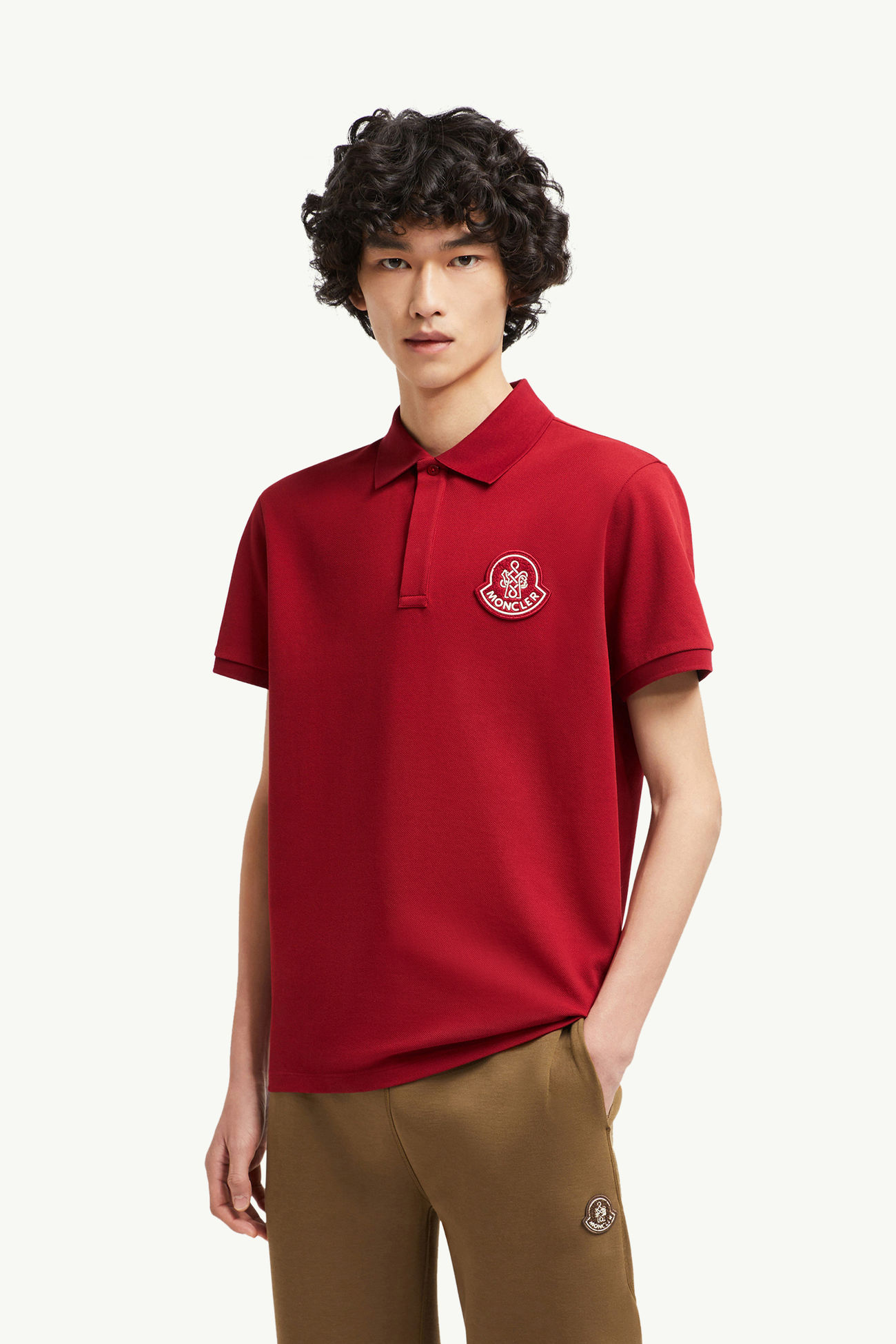 Polo de piqué de algodón con parche del año de la serpiente Hombre Rojo Moncler 0