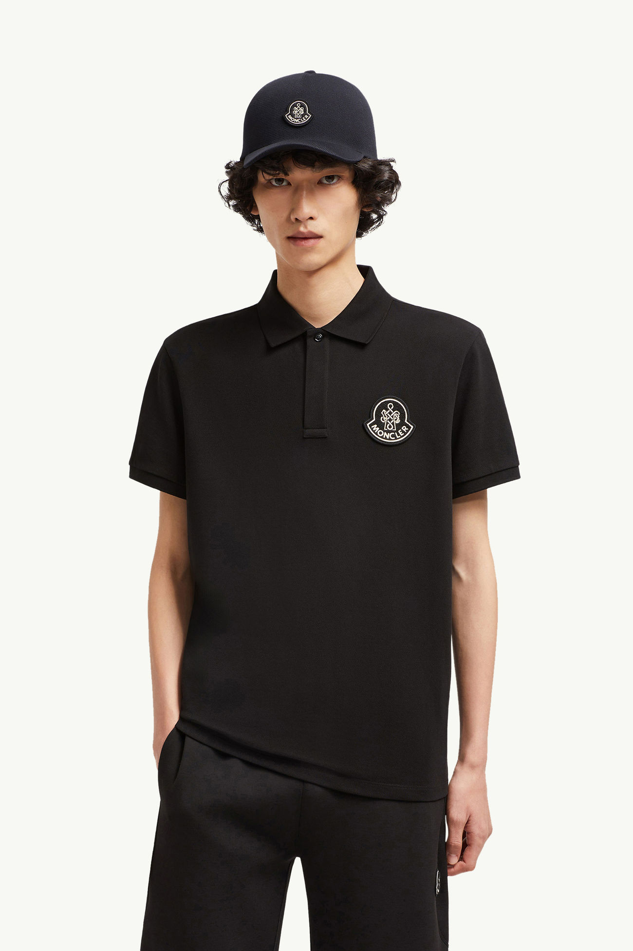 Polo de piqué de algodón con parche del año de la serpiente Hombre Negro Moncler 0