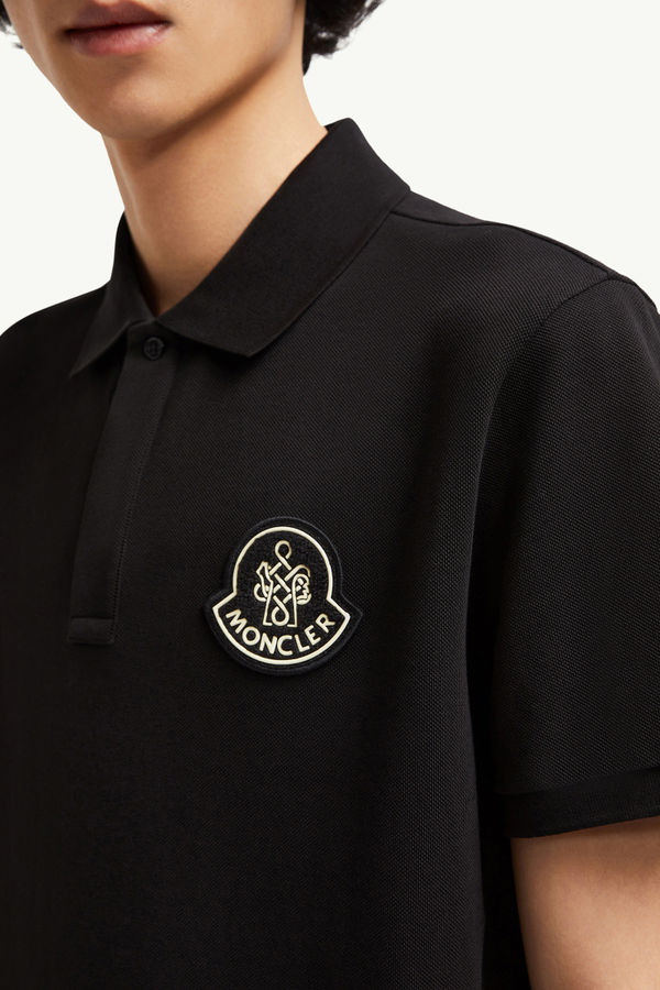 Year of the Snake Patch Cotton Piquet Polo Shirt Men Black Moncler 5