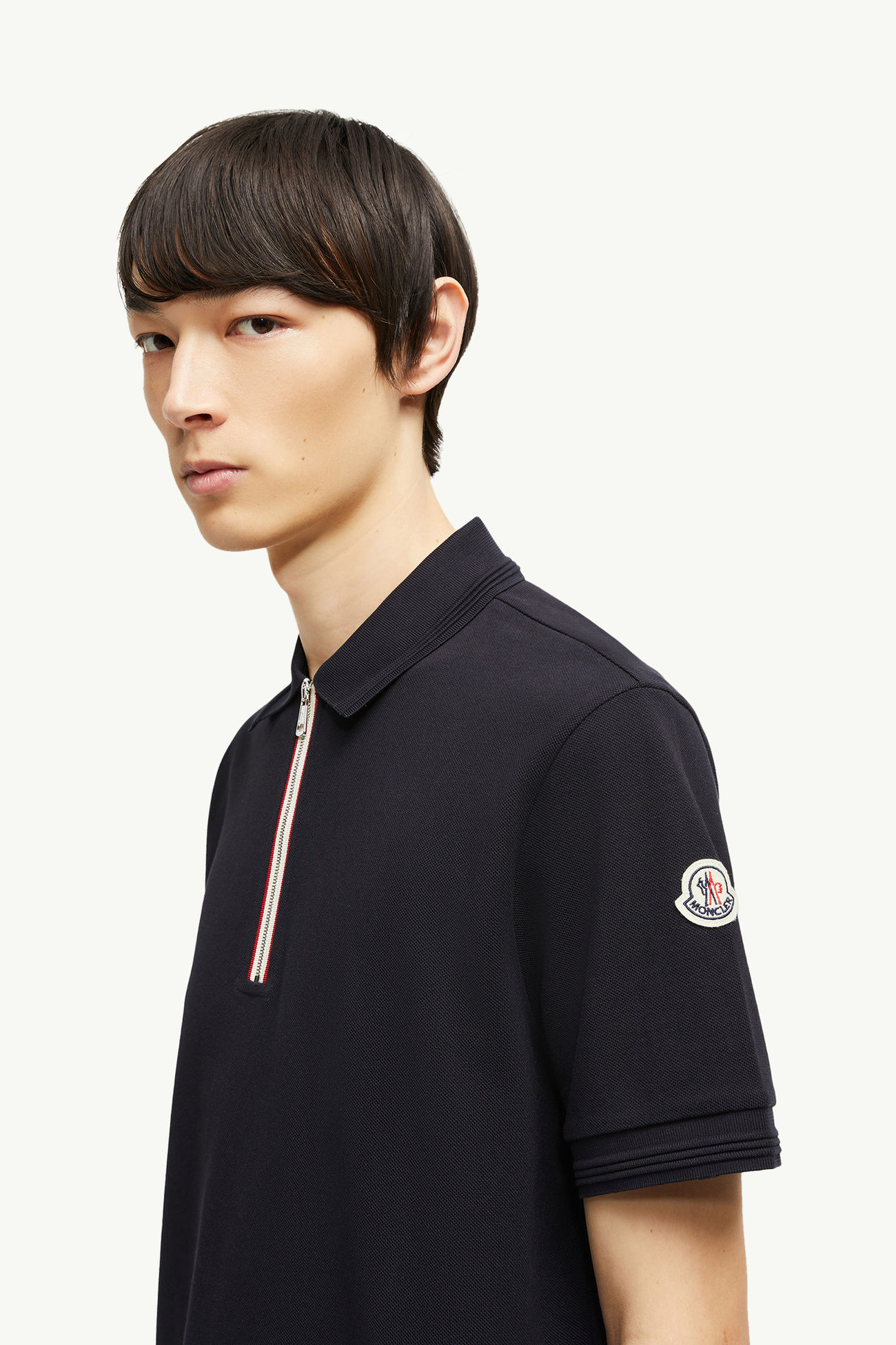 Tricolour Trim Cotton Piquet Polo Shirt Men Dark Blue Moncler 1