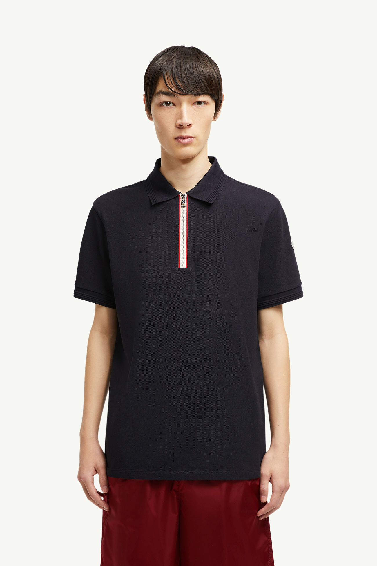 Tricolour Trim Cotton Piquet Polo Shirt Men Dark Blue Moncler 3