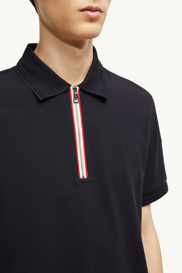 Polo en piqué de coton à bordure tricolore Hommes Bleu foncé Moncler 5