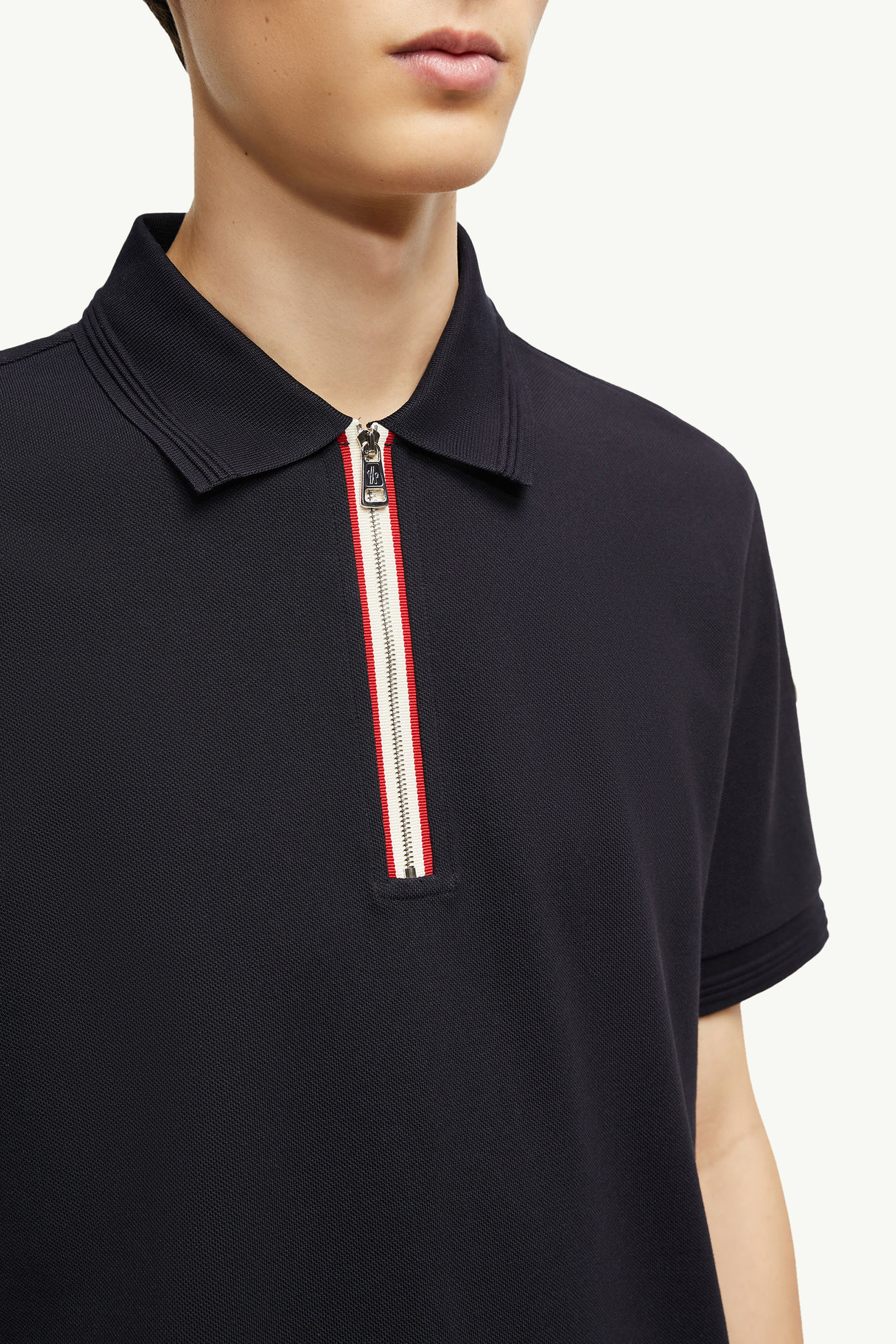 Tricolour Trim Cotton Piquet Polo Shirt Men Dark Blue Moncler 5