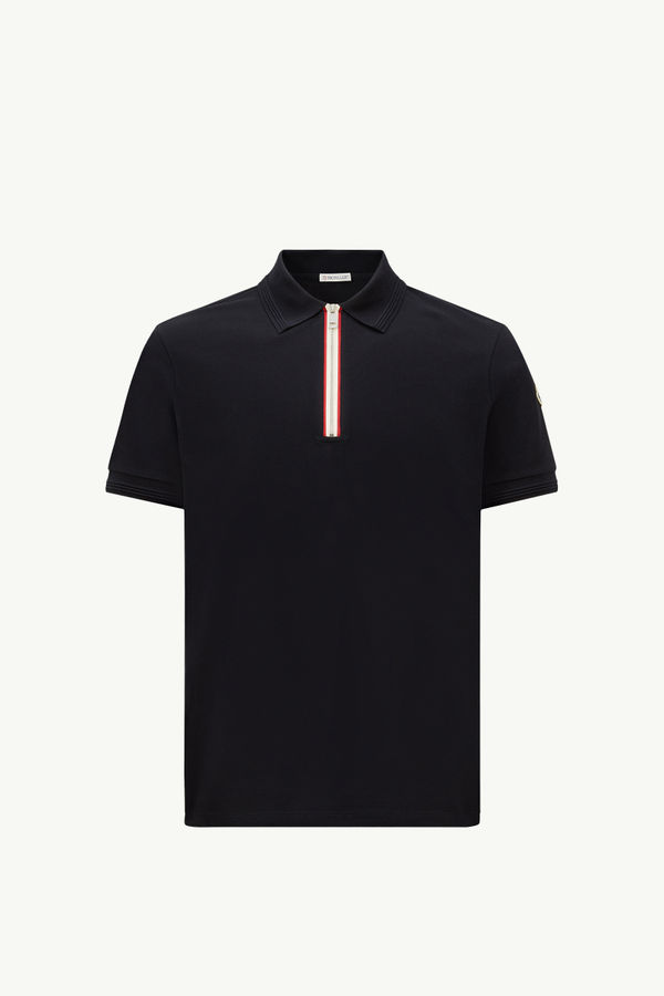 Polo en piqué de coton à bordure tricolore Hommes Bleu foncé Moncler 2
