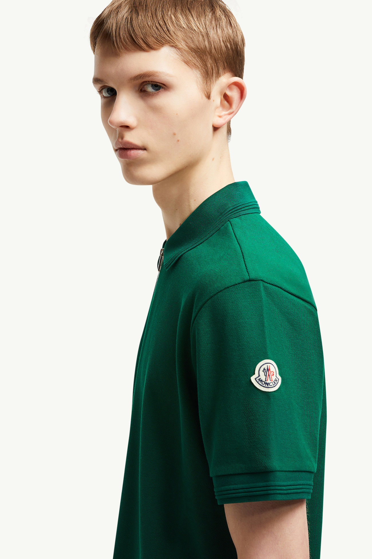 Tricolour Trim Cotton Piquet Polo Shirt Men Emerald Green Moncler 1